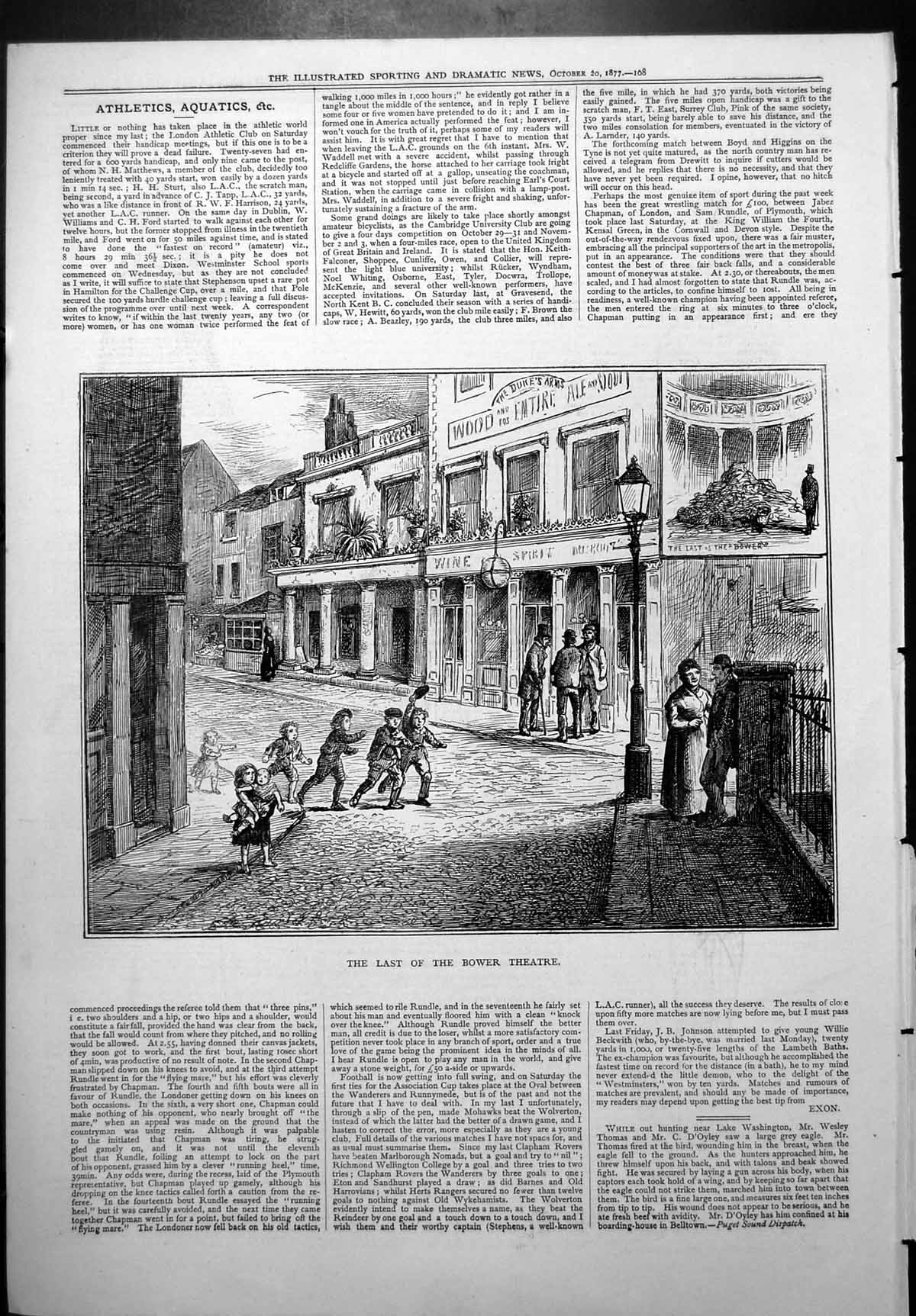 Old Antique Print Last Bower Theatre Street Scene Children Playing 1877 19th
