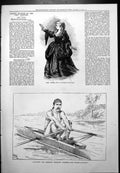 Old Print Mrs Yates Famous Player Courtney American Champion Oarsman 1877 19th