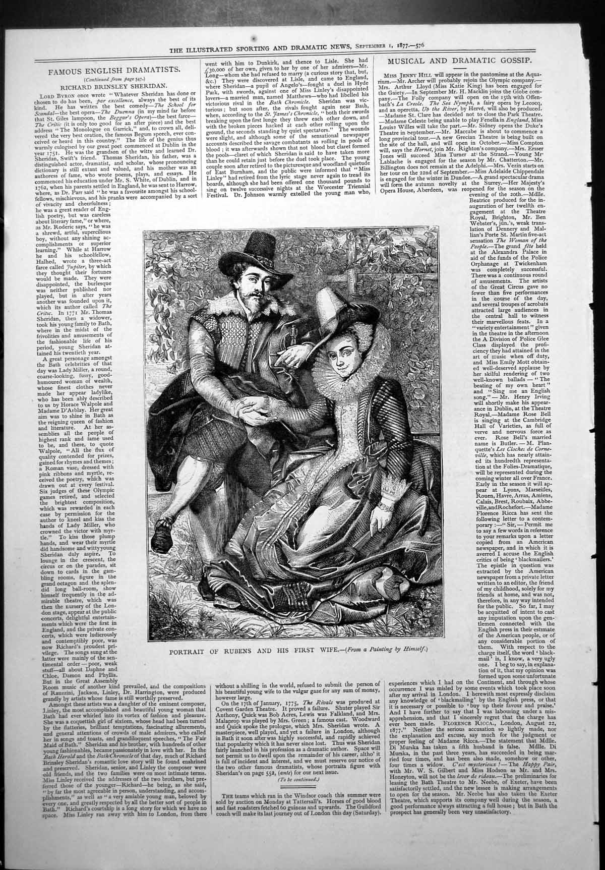 Antique Print Portrait Rubens His First Wife From Painting By Himself 1877 19th