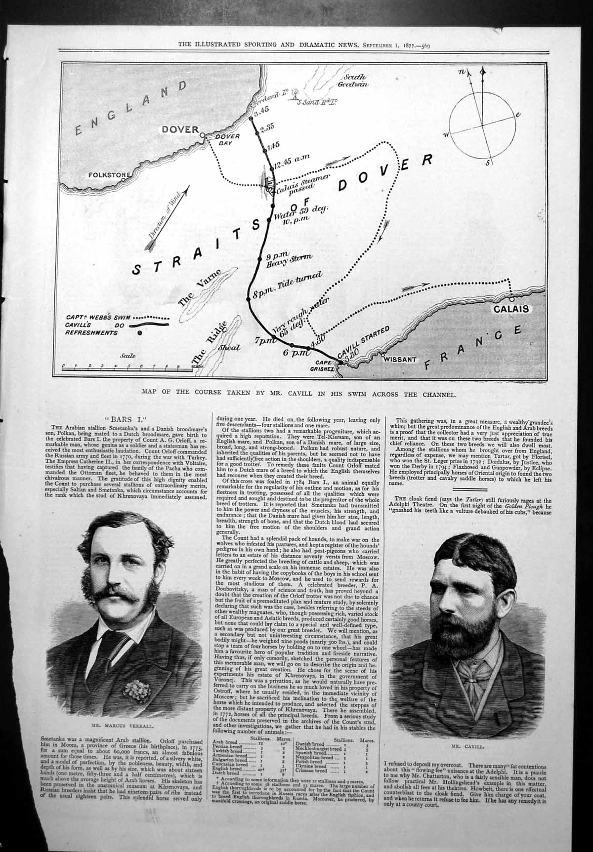 Old Marcus Verrall Mr Cavill Map Course Taken Swim Across Channel1877 Victorian