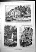 Antique Print Ramble Robin Hood Gate House Kirklees Priory Grave Lair 1877 19th