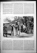 Antique Old Print Scene From Stolen Kiss Globe Theatre Couple Gardens 1877 19th