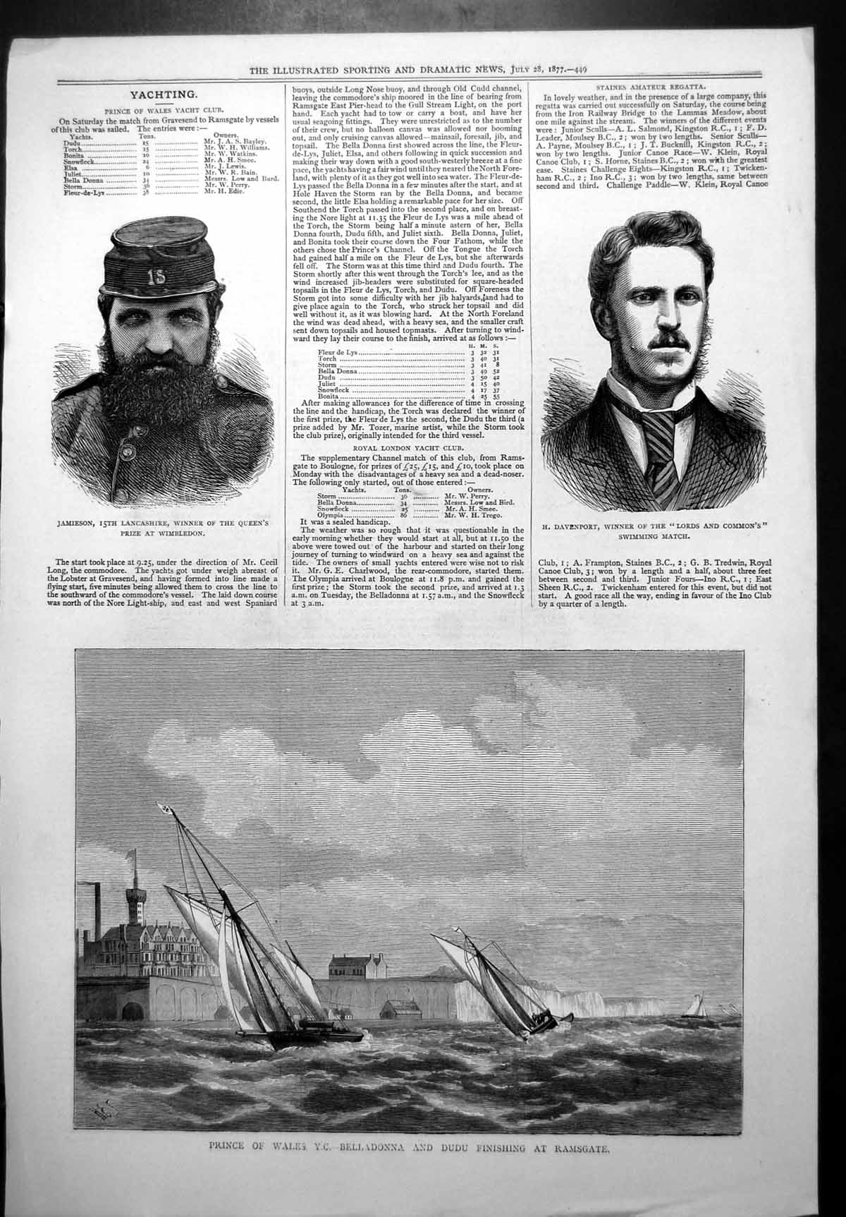 Old Jamieson Wimbledon H Davenport Swimmer Yachts Ramsgate Dudu 1877 Victorian