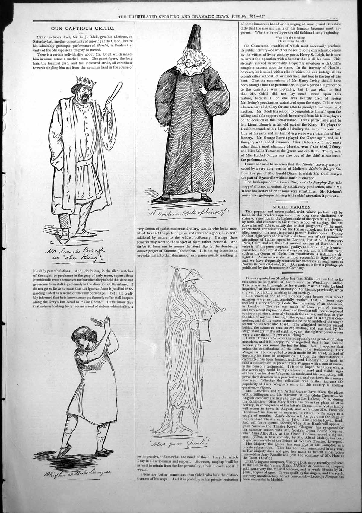 Old Print Captious Critic Hamlet Lionel Brough King Ghost Mr Righton 1877 19th
