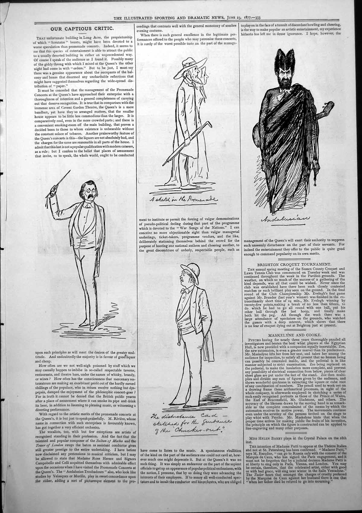 Antique Print Captious Critic Promenade Concerts Composer Tower London 1877