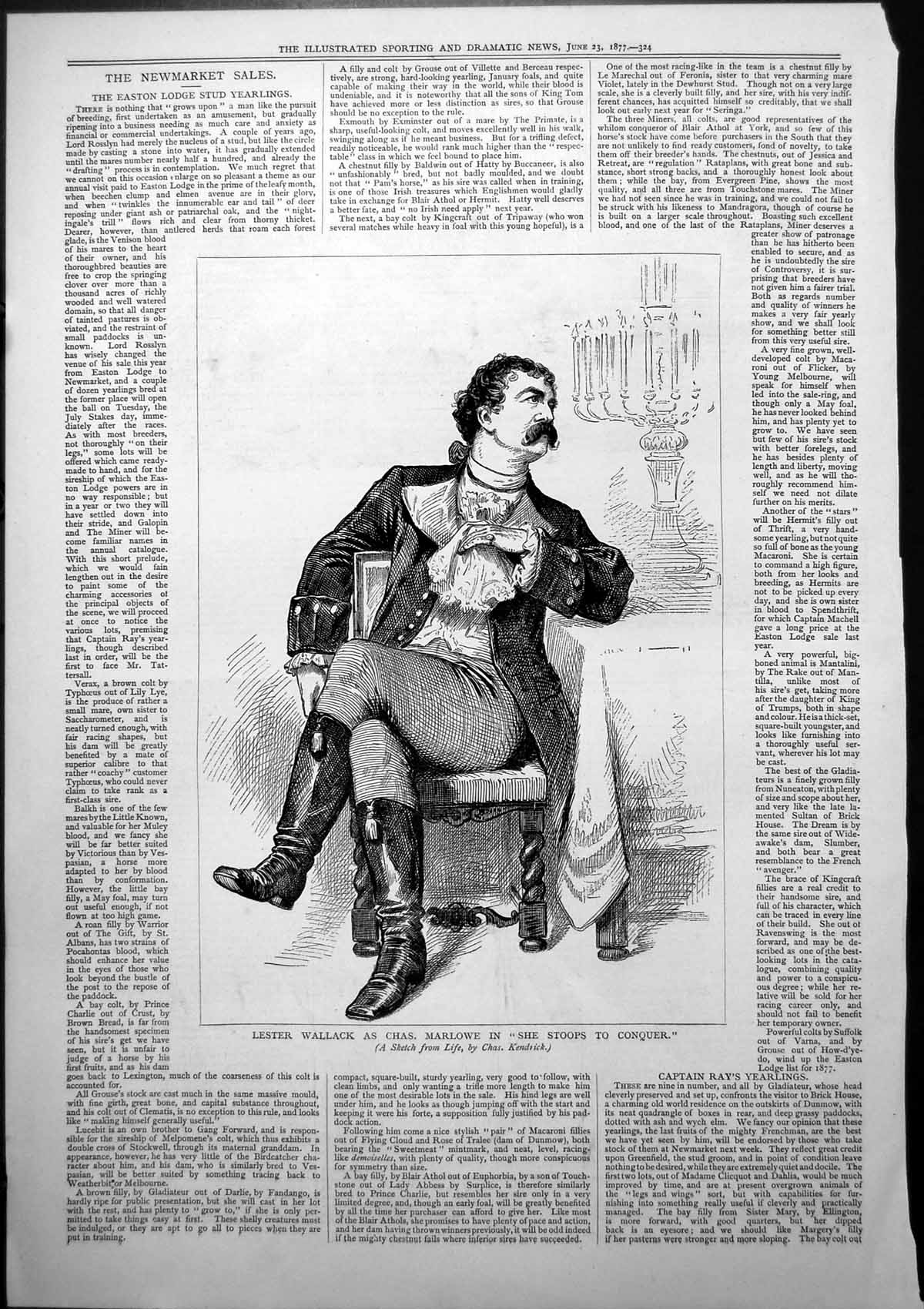 Old Lester Wallack Chas Marlowe She Stoops To Conquer C Kendrick 1877 Victorian