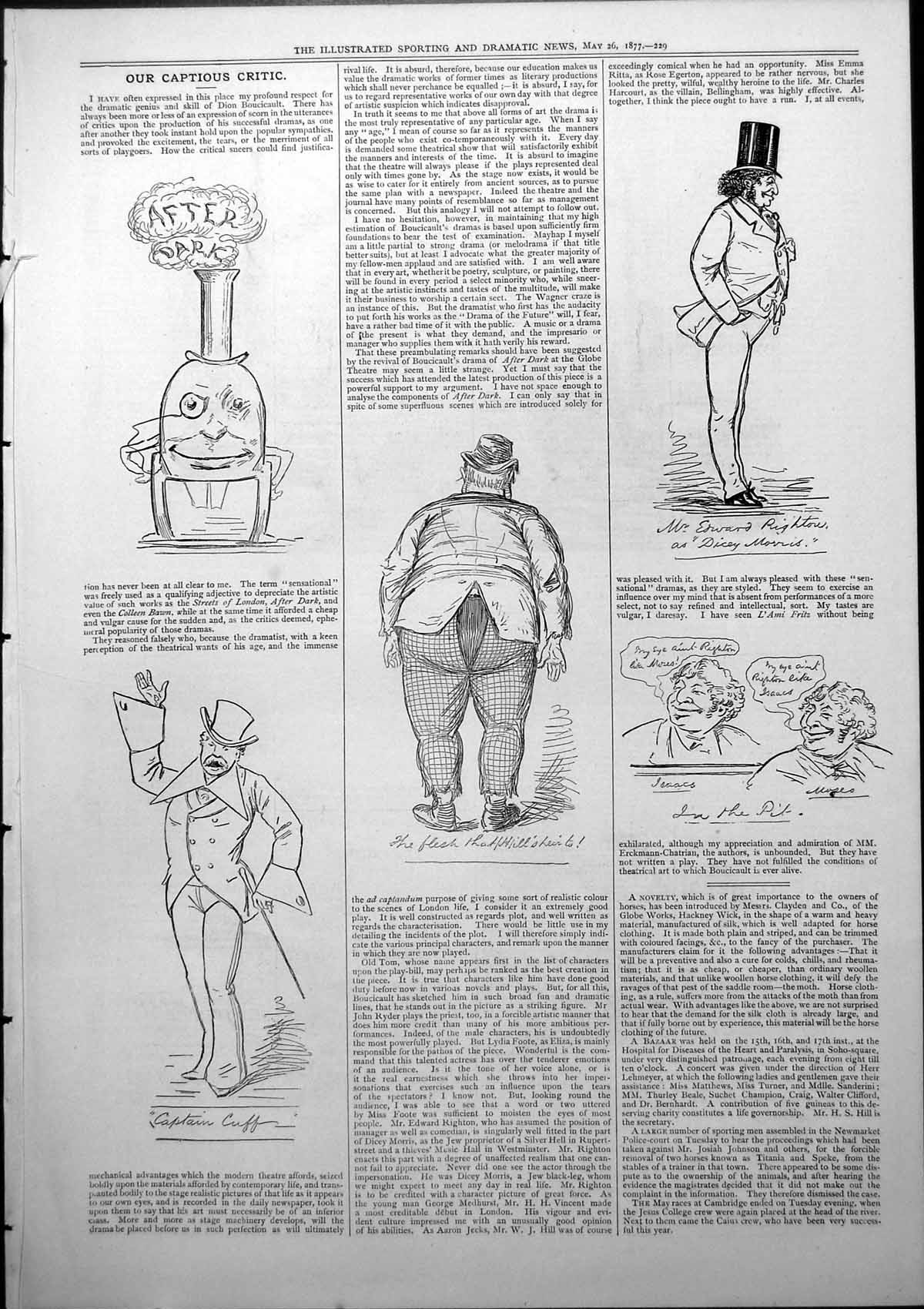 Antique Old Print Captious Critic After Dark Captain Cuff Edward Righton 1877