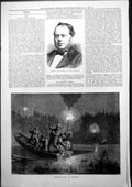 Original Old Antique Print Clerks Course Mr Langlands Spearing Pike Sweden 1877