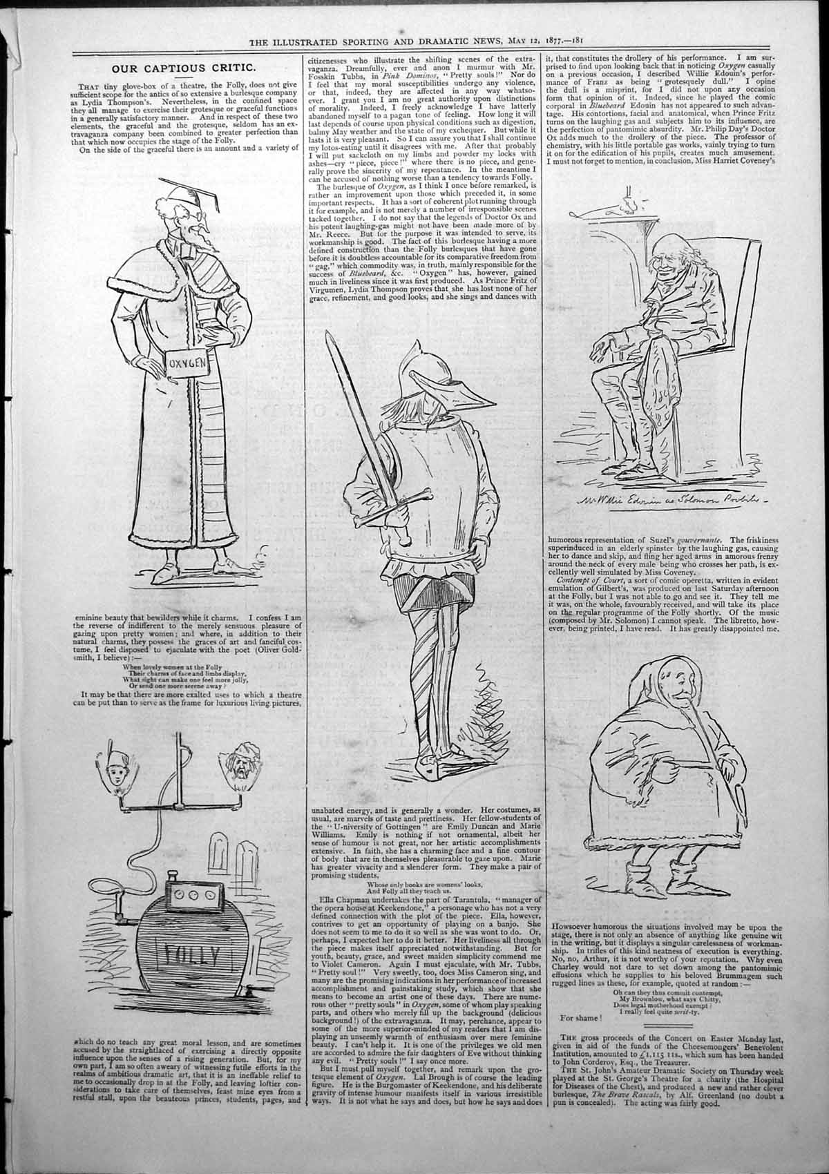 Antique Old Print Captious Critic Oxygen Willie Edwin Solomon Probite 1877 19th