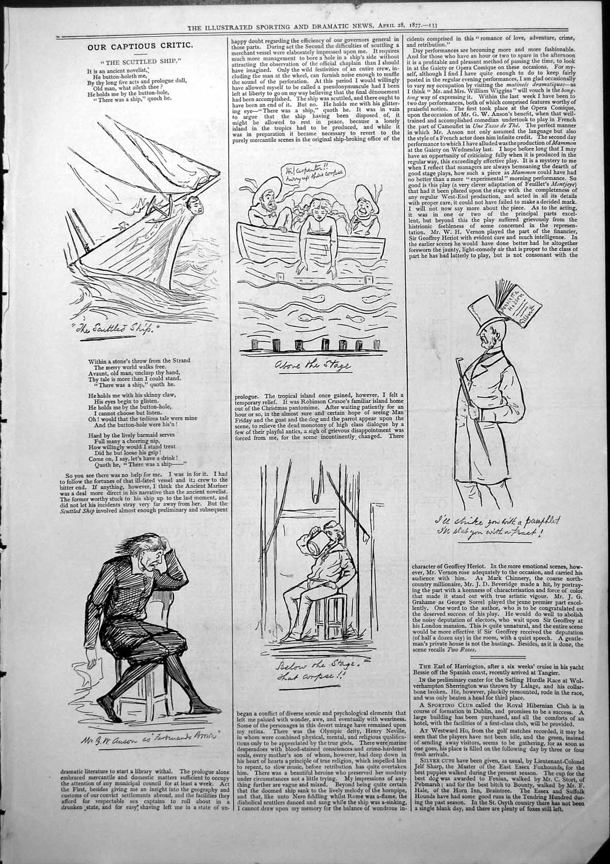 Antique Old Print Captious Critic Scuttled Ship G Anson Ferdnand Brown 1877