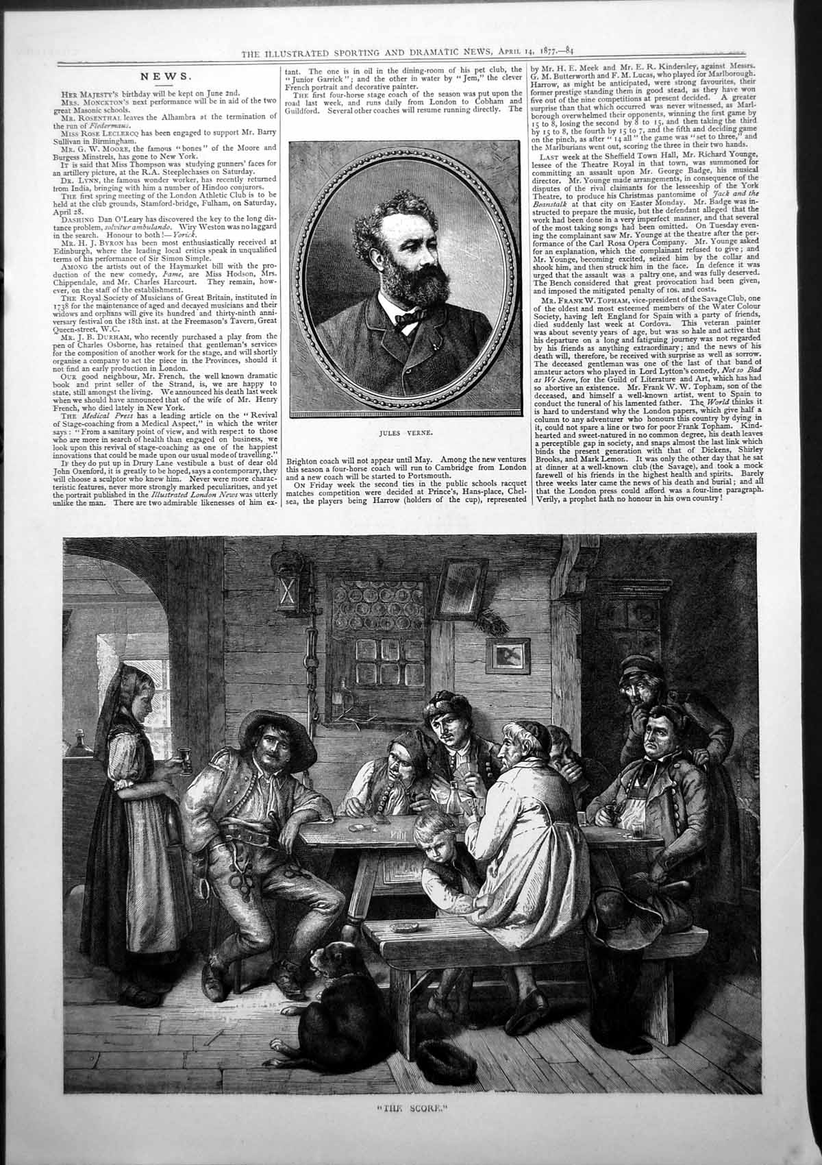 Old Jules Verne The Score Men Drinking Playing Cards Table Woman 1877 Victorian