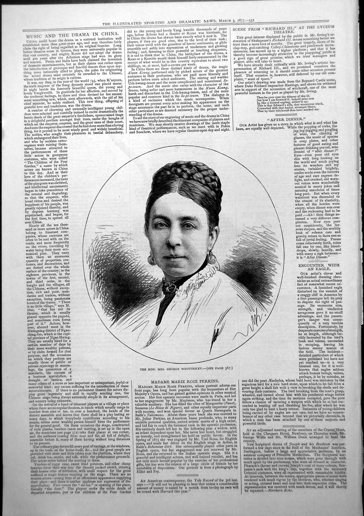 Original Old Antique Print Portrait Hon Mrs George Wrottesley 1877 Victorian
