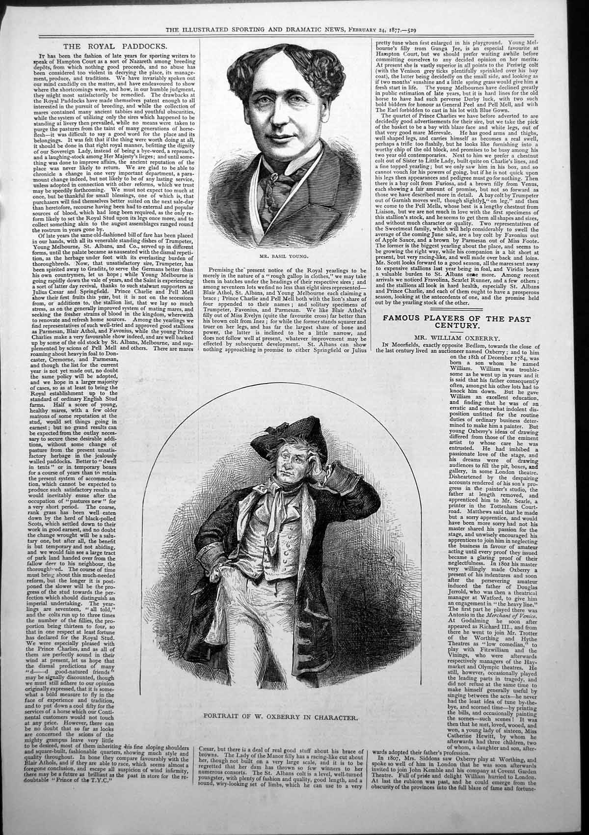 Original Old Antique Print Basil Young Portrait W Oxberry In Character 1877