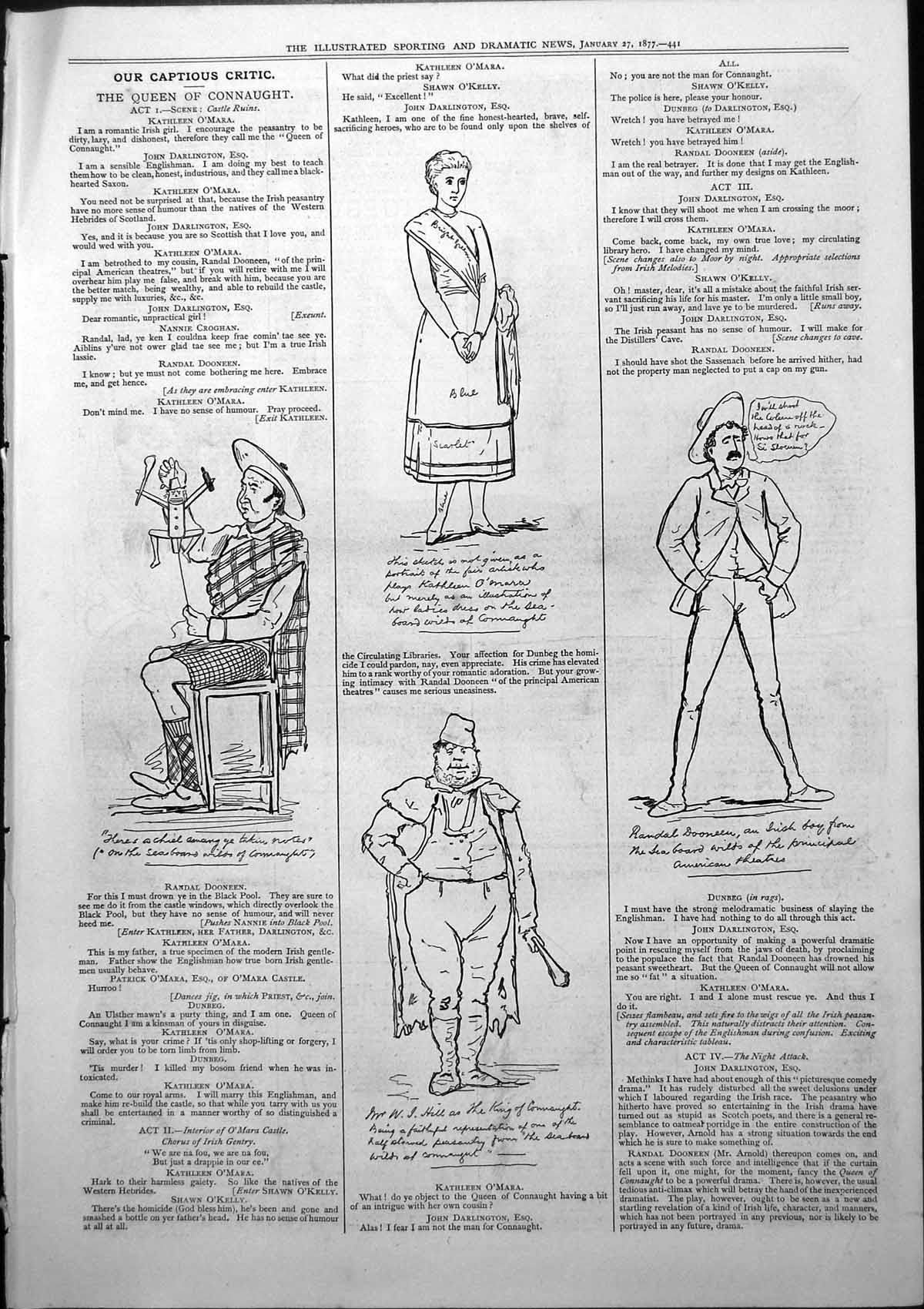 Antique Old Print Captious Critic Queen Connaught W Hill Randal Dooneen 1877