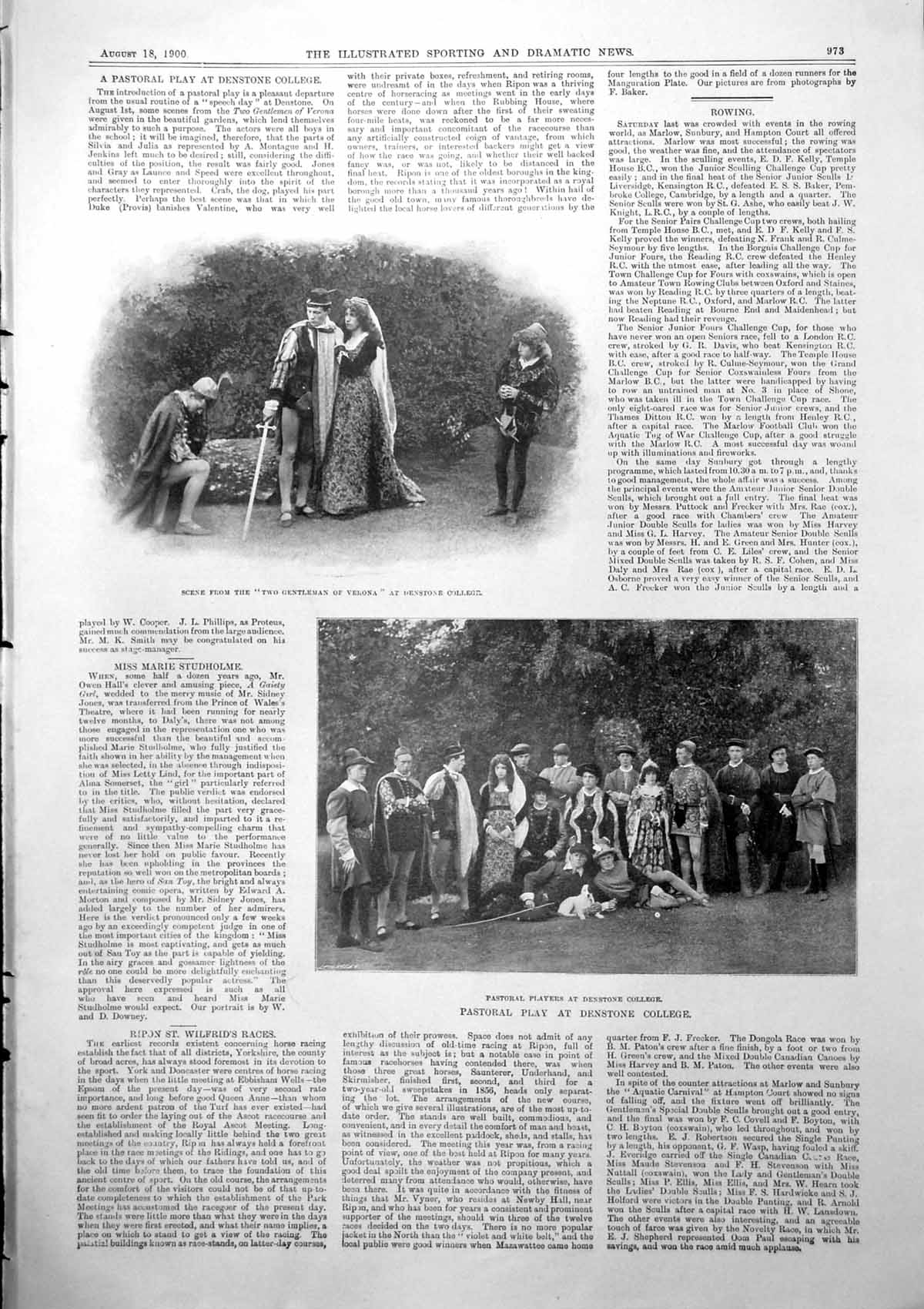 Old Print Pastoral Play Denstone College Palace Theatre Rose Dearing 1900 20th