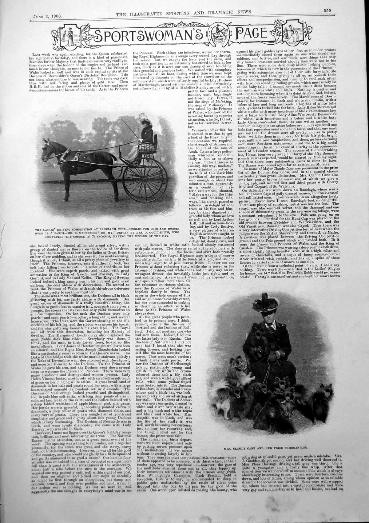Antique Print Mrs J Gouldsmith Ranelagh Mrs Claude Cane Dogs Westwood 1900 20th