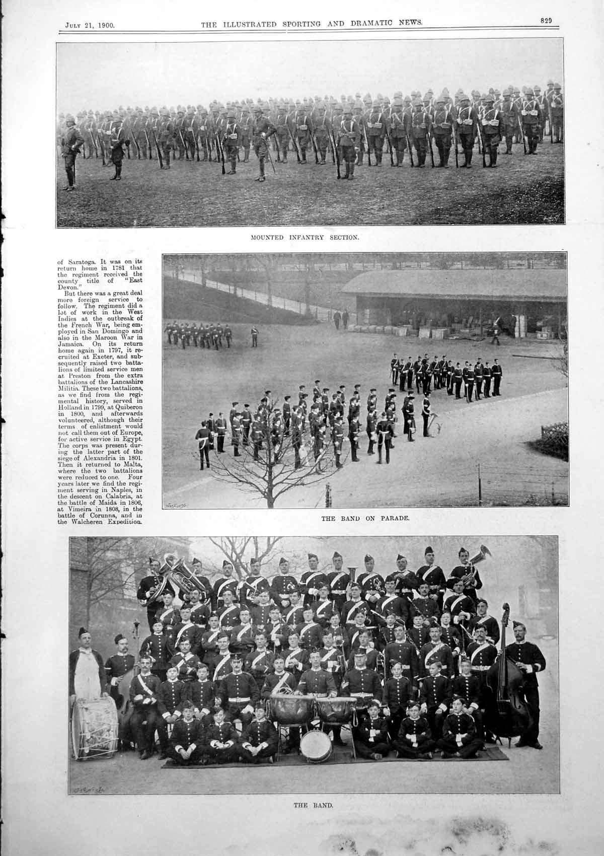 Antique Old Print Departure Front Band Parade Colonel Adjudant Sergeants 1900