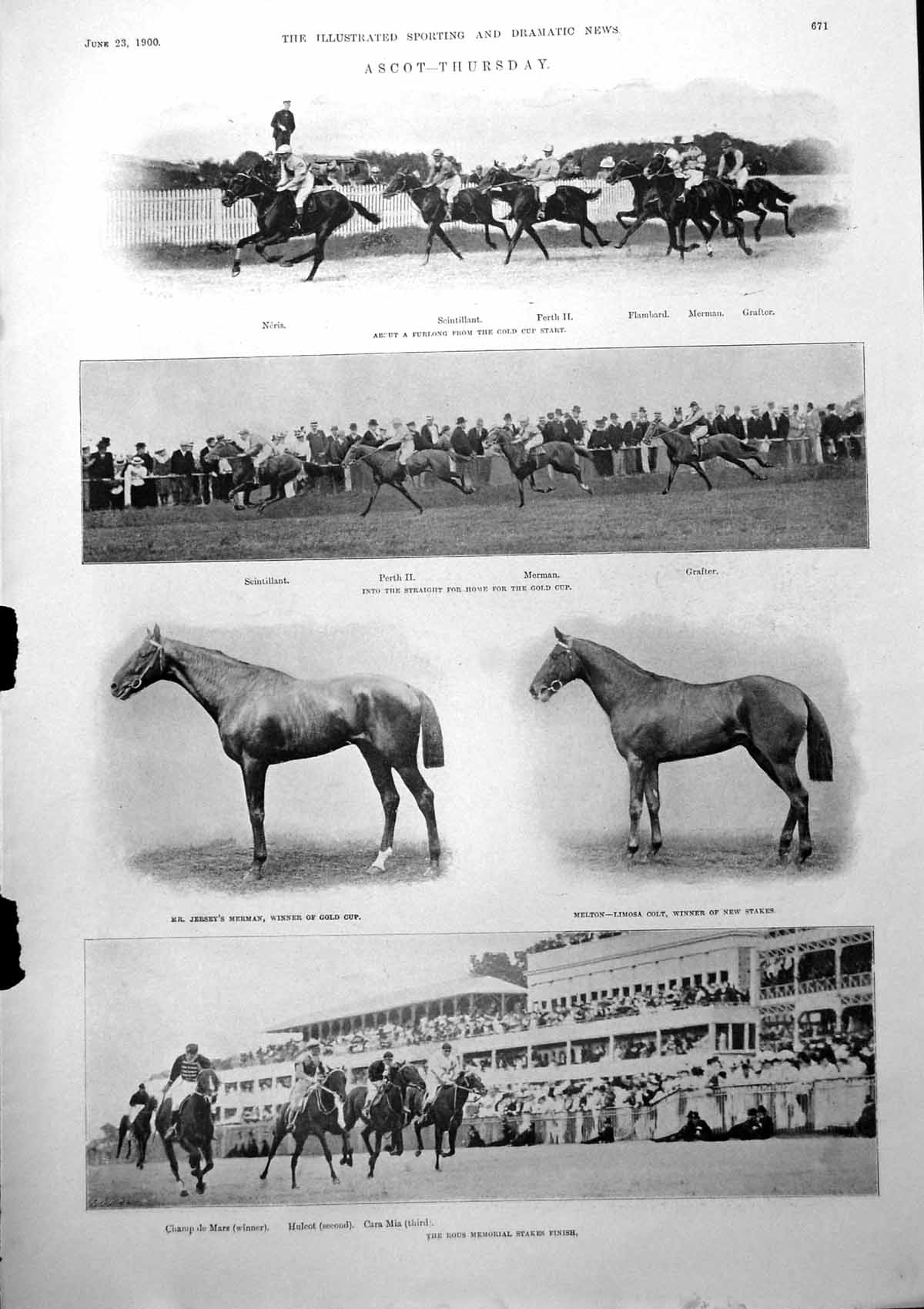 Old Print Ascot Thursday Friday Champ De Mars Alexandra Plate Chubb 1900 20th