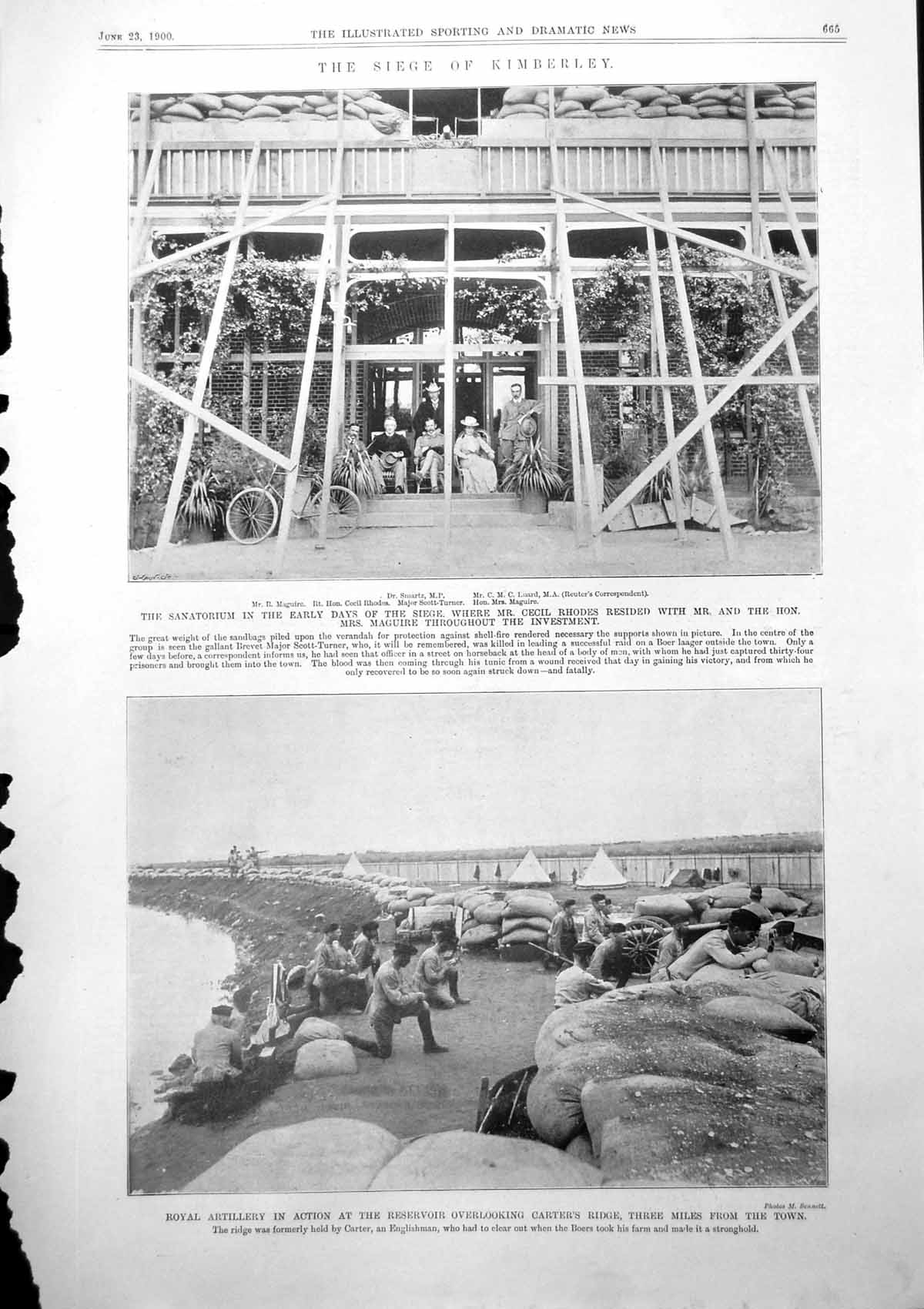 Antique Old Print Siege Kimberley Cecil Rhodes Mr Maguire Shrapnel Hotel 1900