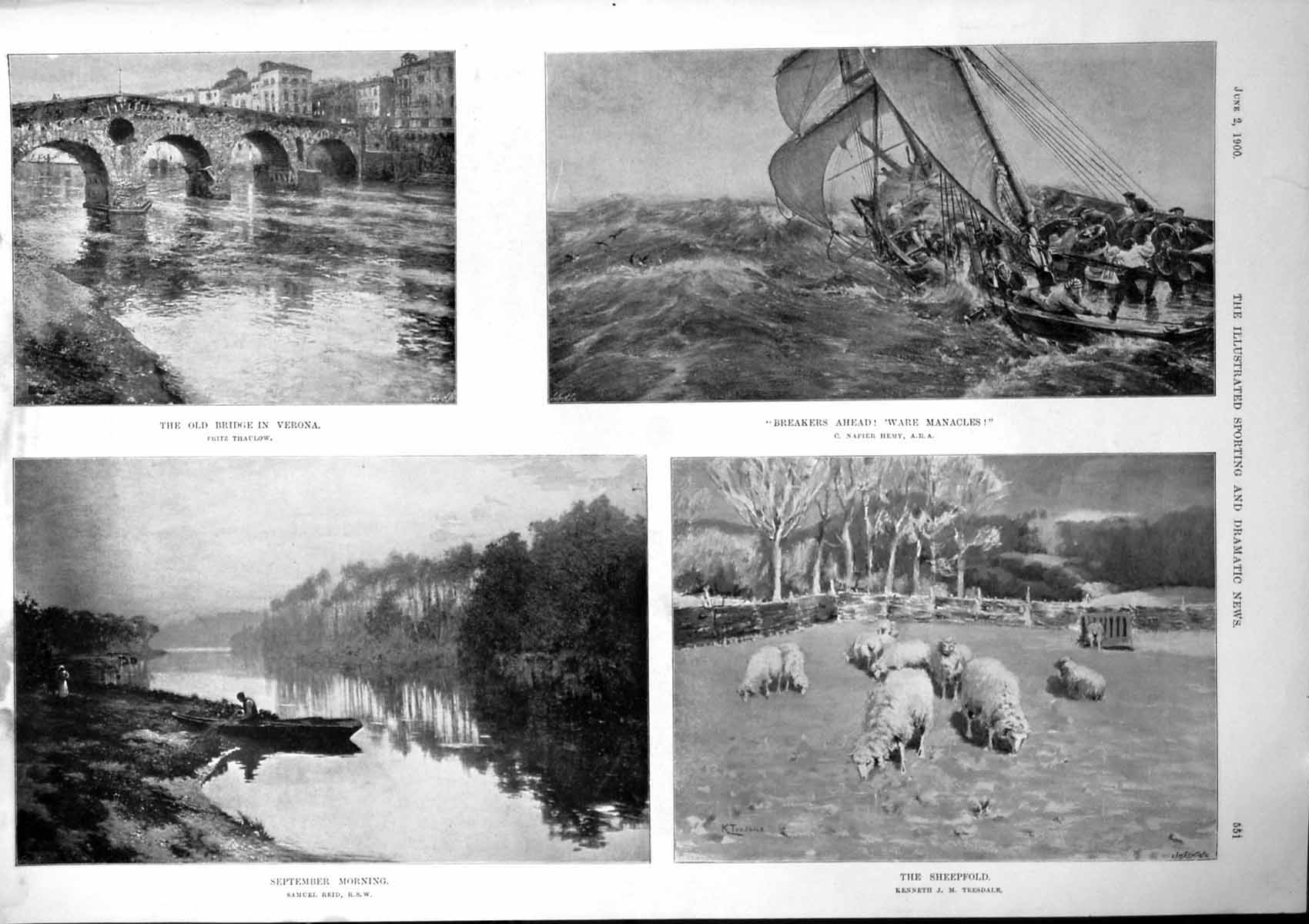 Old Antique Print Bridge Verona SheepfSeptember Morning At Wits End 1900 20th