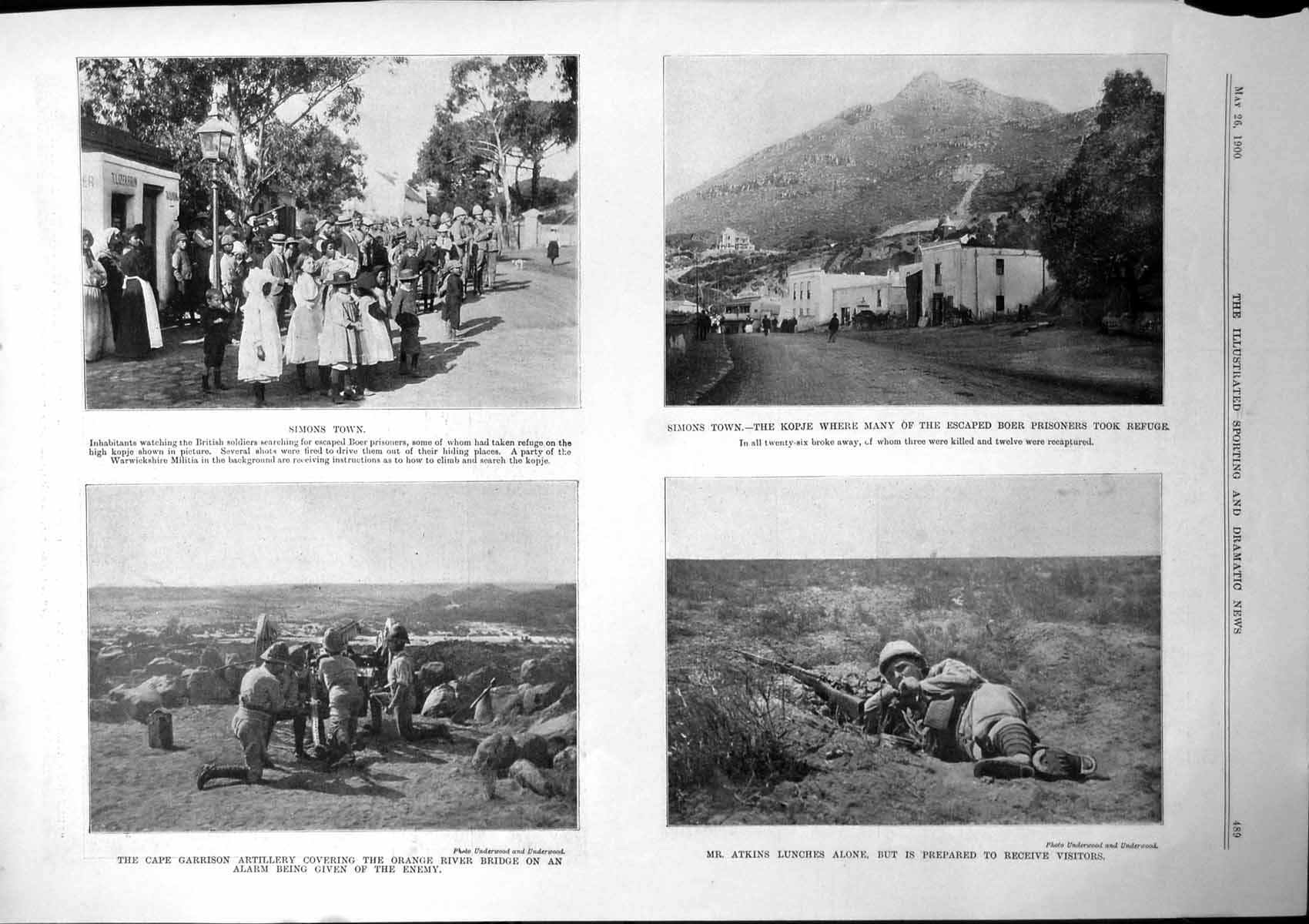 Old Print Simons Town Kopje Refuge Boer Prisoners Rimingtons Tigers 1900 20th