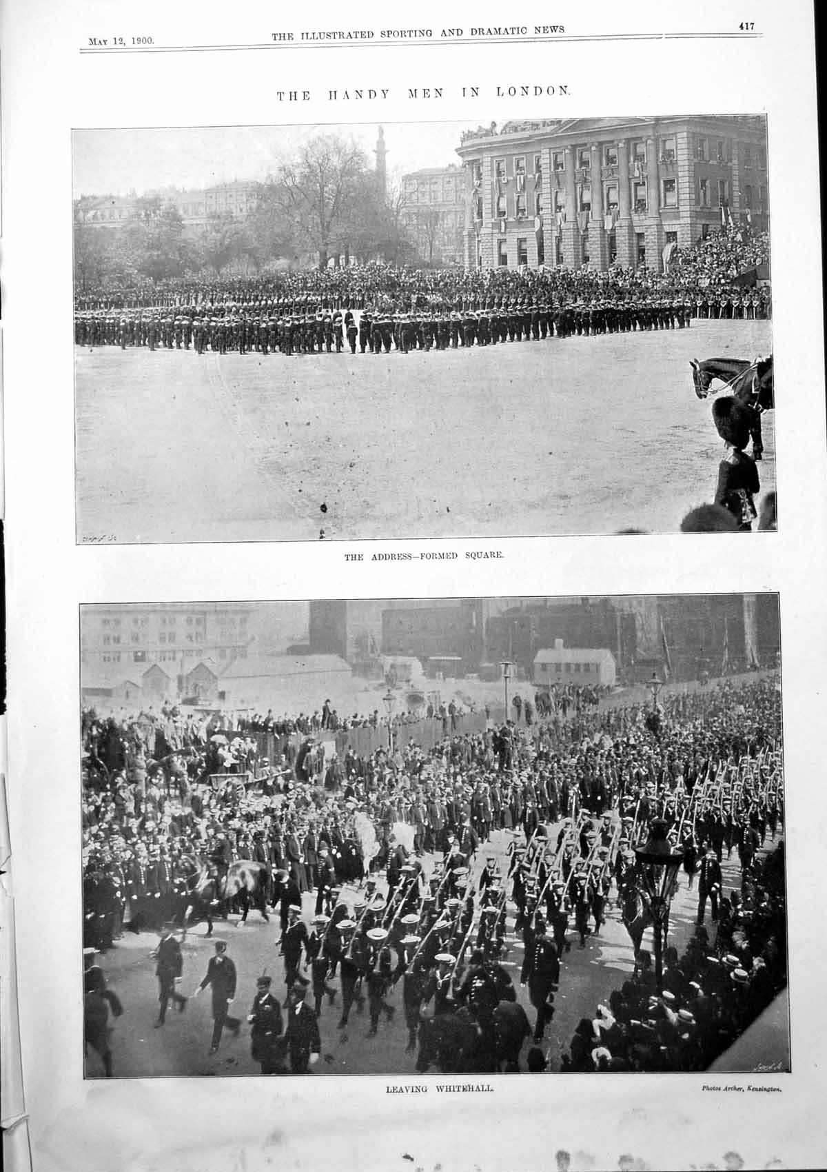 Antique Old Print Handy Men London Leaving Whitehall Duke Cambridges Own 1900
