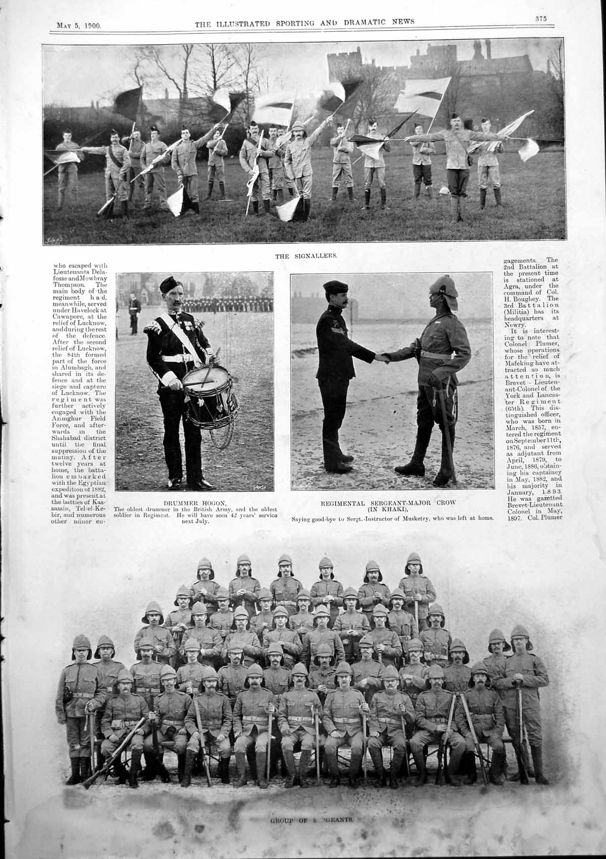 Antique Print Sergeants Army Sgt Major Crow Revolver Practice 1900 Damaged 20th