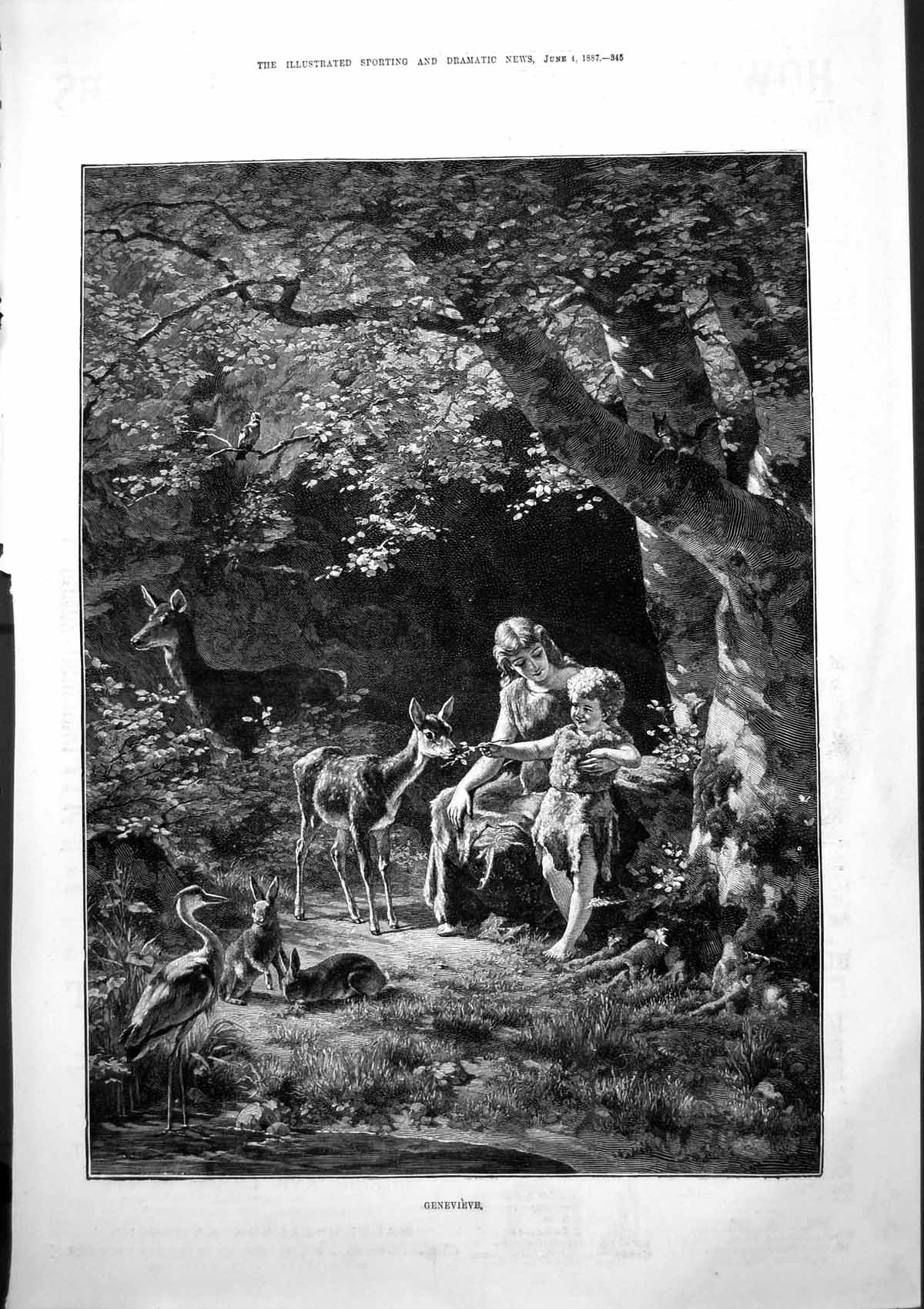 Antique Print Genevieve Woman Girl Deer Woods Comedies Strand Pickwick 1887