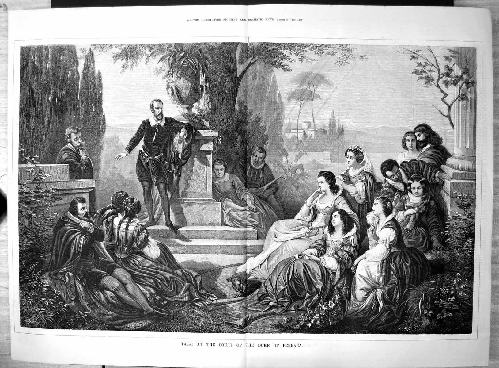 Original Old Antique Print Tasso At Court Duke Ferrara 1879 19th