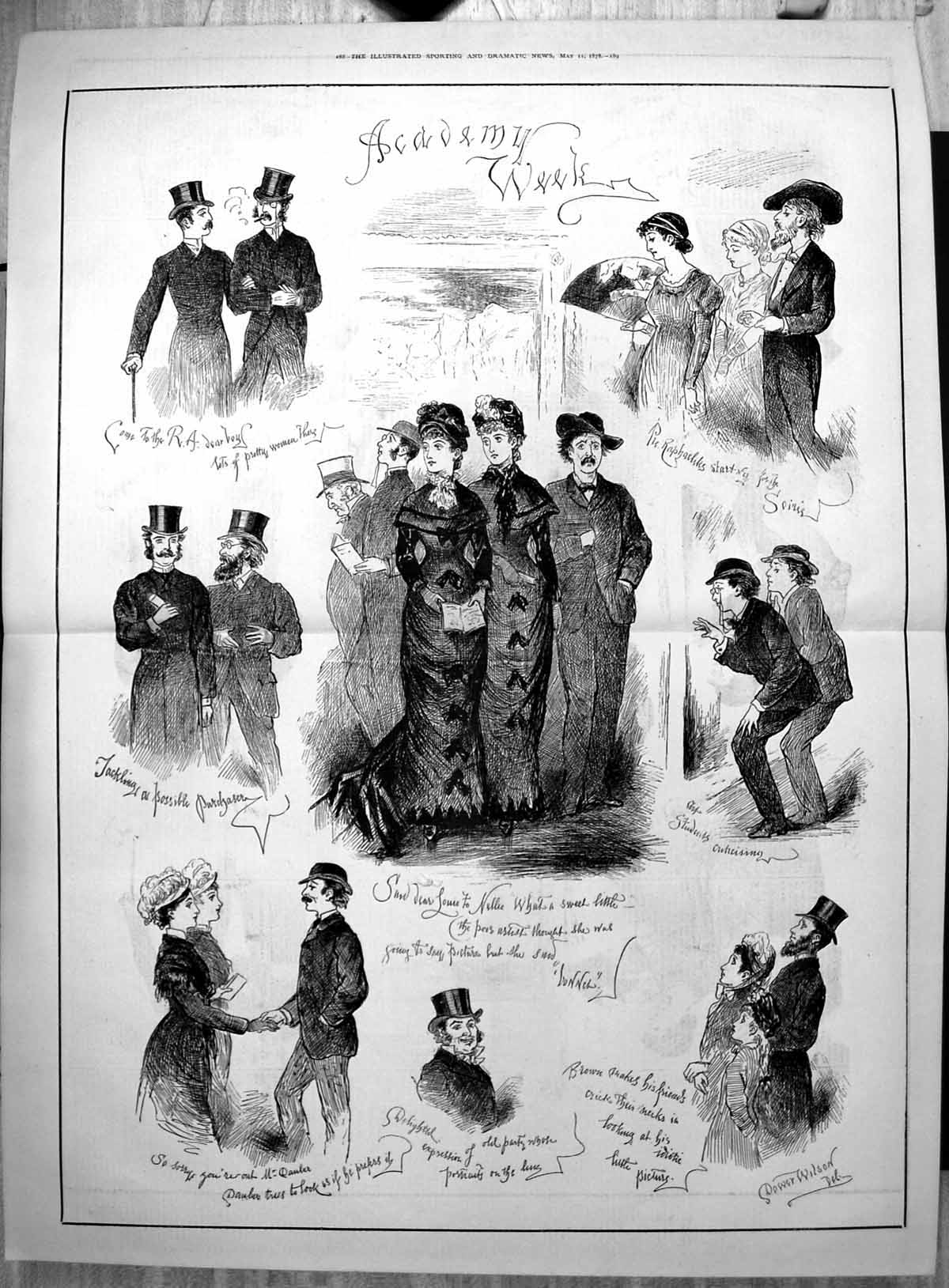Antique Print Academy Week Come R A Pretty Women Students Criticising 1878 19th