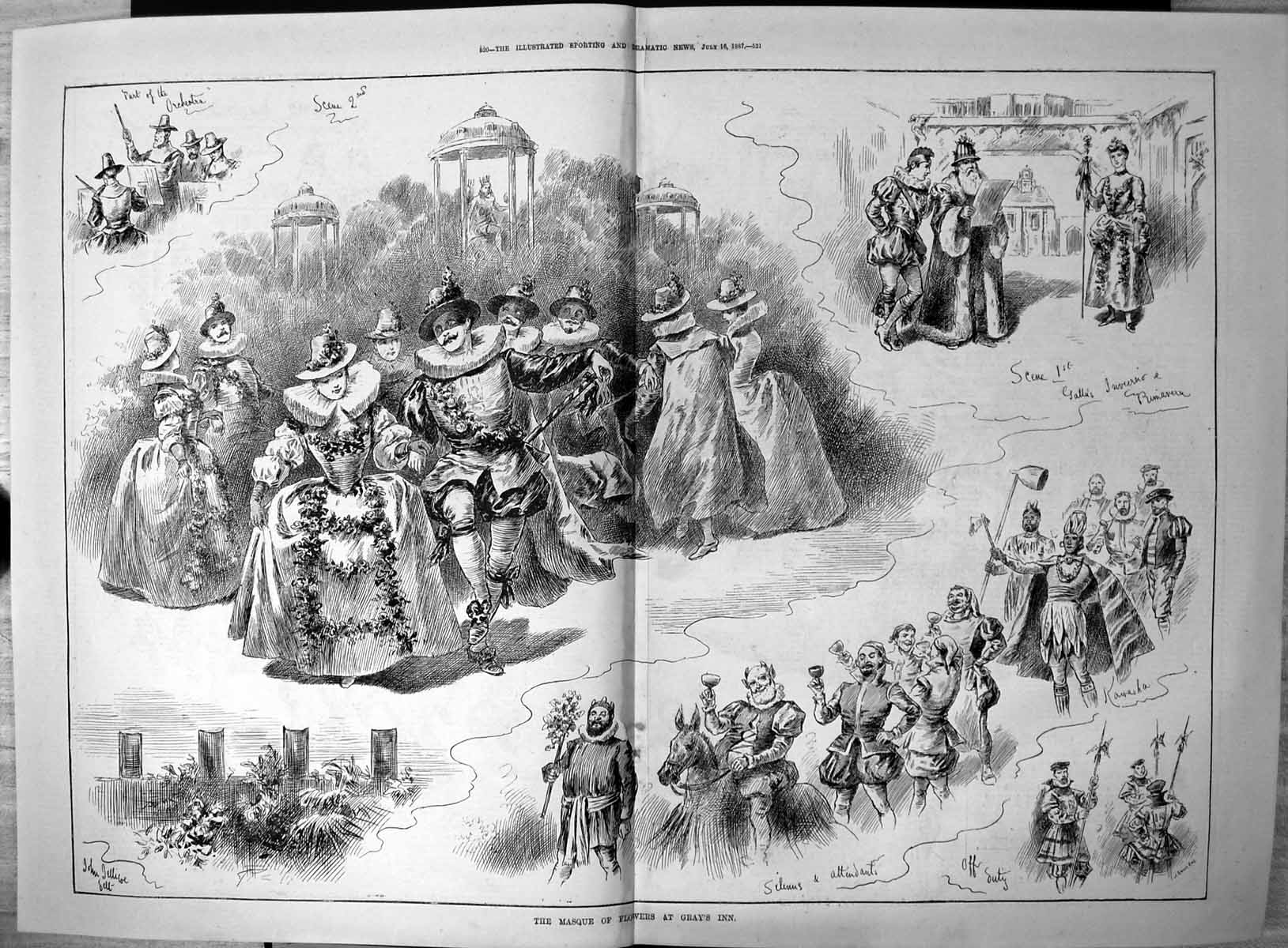Old Print Masque Flowers Grays Inn Gallus Inverno Primavera Kawasha 1887 19th