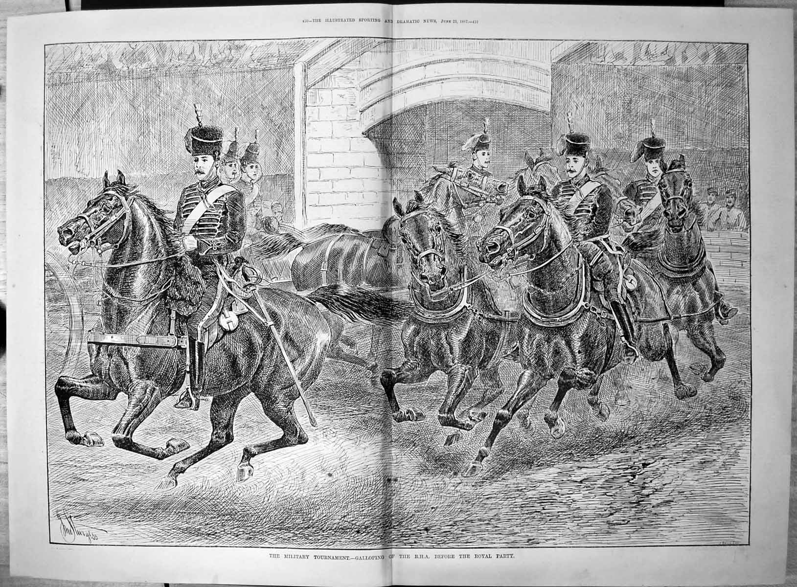 Old Military Tournament Galloping R H A Before Royal Party SturgessVictorian