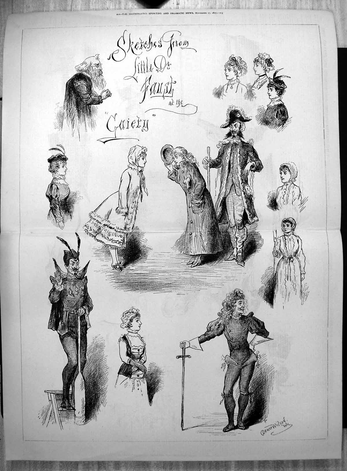 Old Print Sketches From Little Dr Faust Gaiety Theatre Dower Wilson 1877 19th