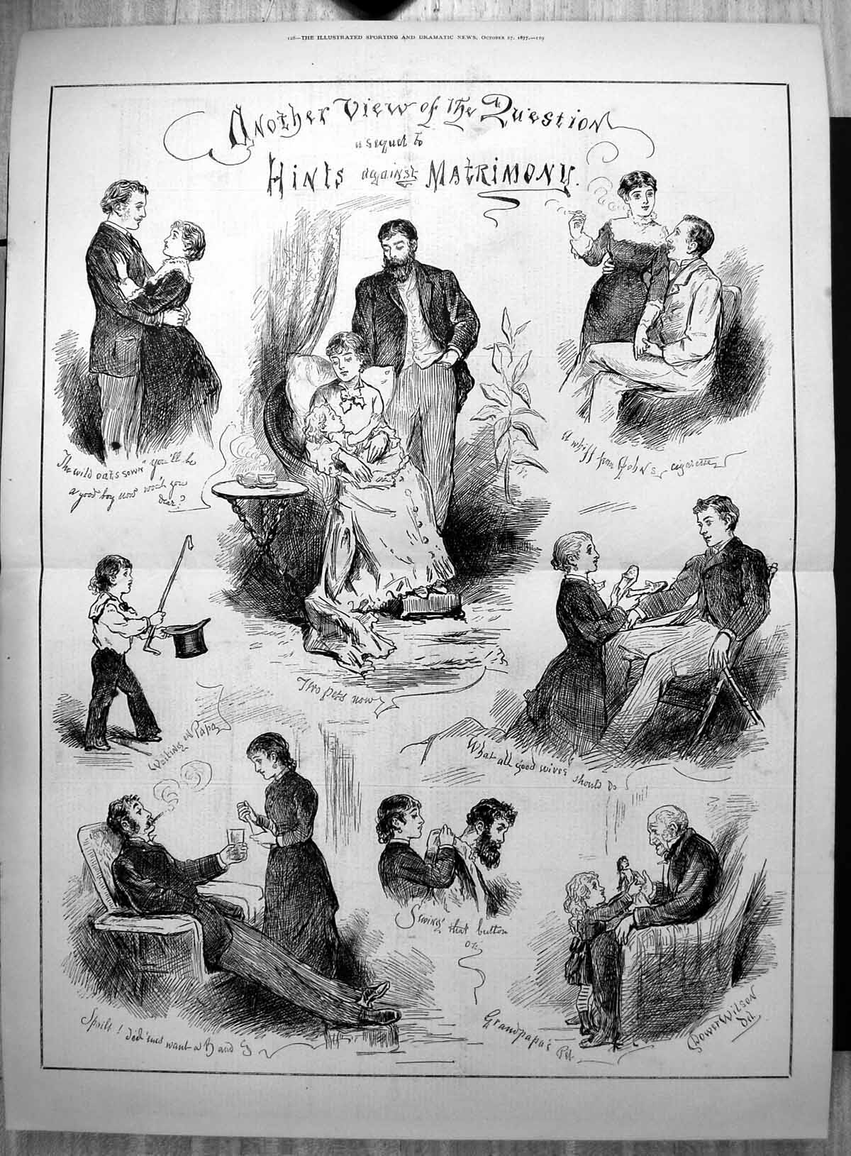 Old Print Another View Question Hints Against Matrimony Dower Wilson 1877 19th