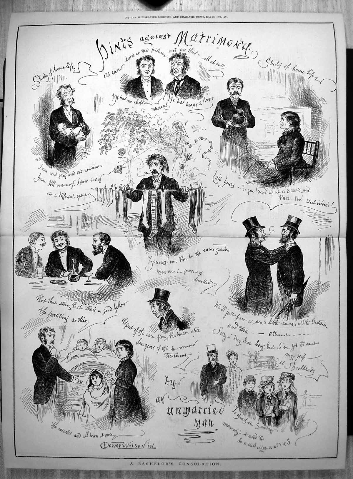 Antique Print Hints Against Matrimony By An Unmarried Man Dower Wilson 1877