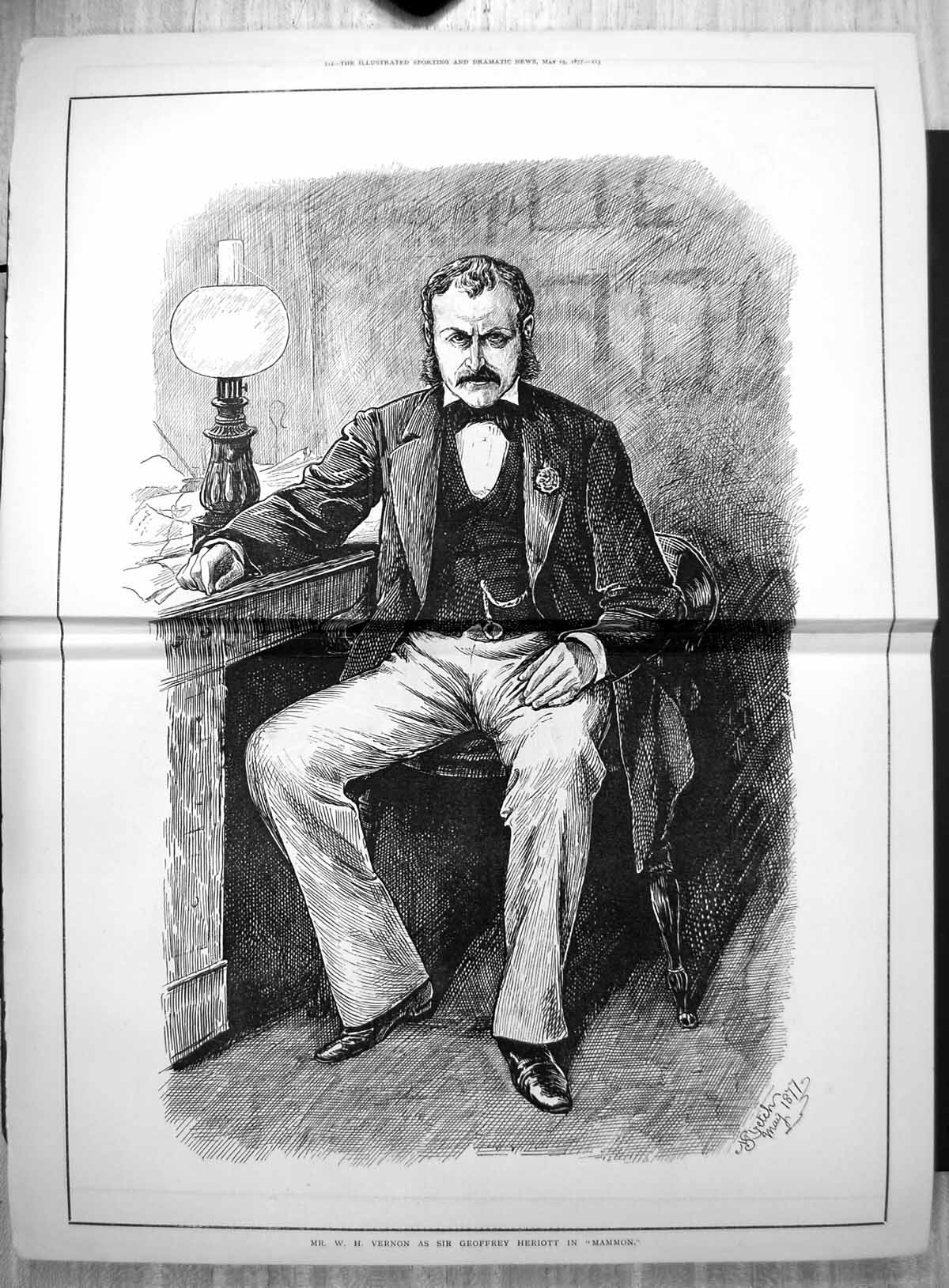 Old Print Mr W H Vernon As Sir Geoffrey Heriott In Mammon M Stretch 1877 19th