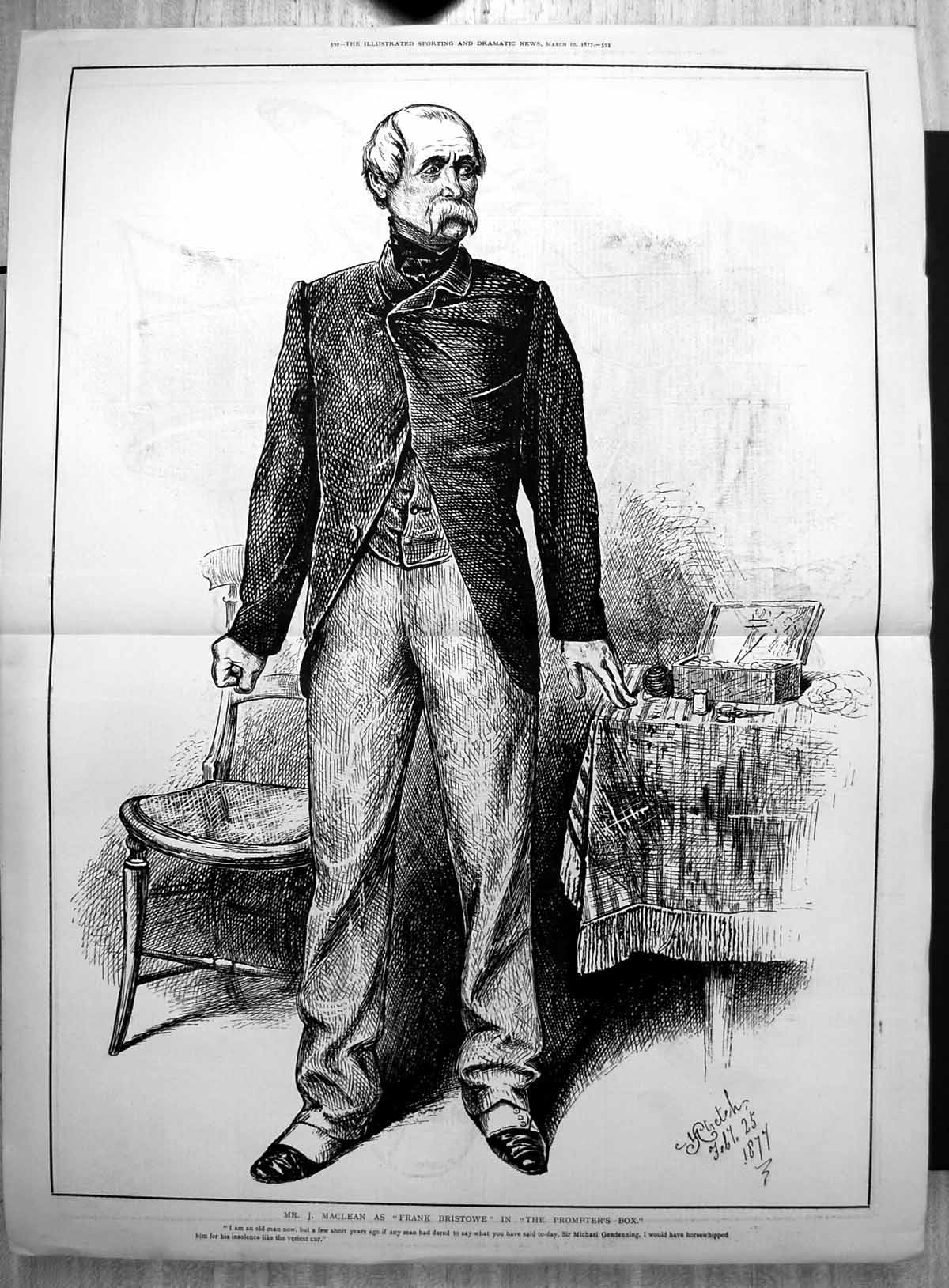 Old Print Mr J Maclean As Frank Bristowe In Prompters Box M Stretch 1877 19th