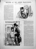 Antique Print Sketches London Police Courts Consults Solicitor Beggars 1887
