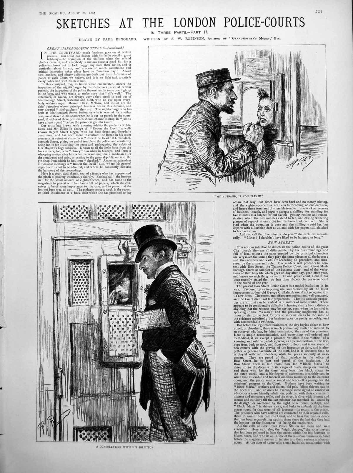 Antique Print Sketches London Police Courts Consults Solicitor Beggars 1887