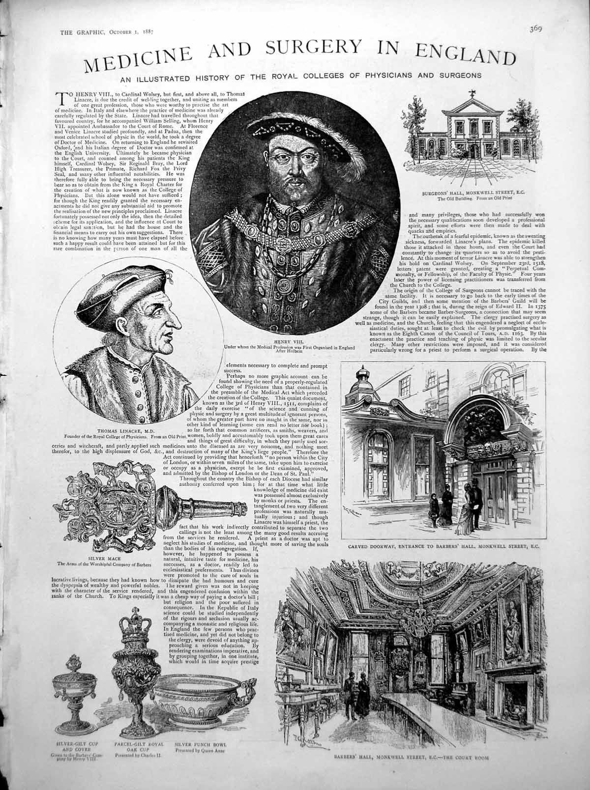 Old Medicine Surgery England Henry Viii Thomas Linacre John Caius 1887 19th