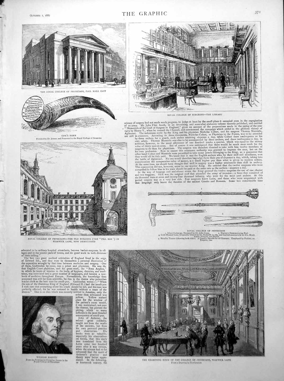 Old Royal College Physicians Surgeons Harvey Theory Blood Charles I 1887 19th