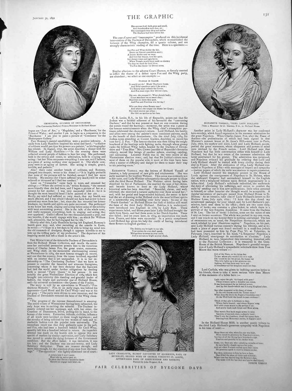 Old Portraits Duchess Devonshire Lady Holland Lady Charlotte Trophy 1891 19th