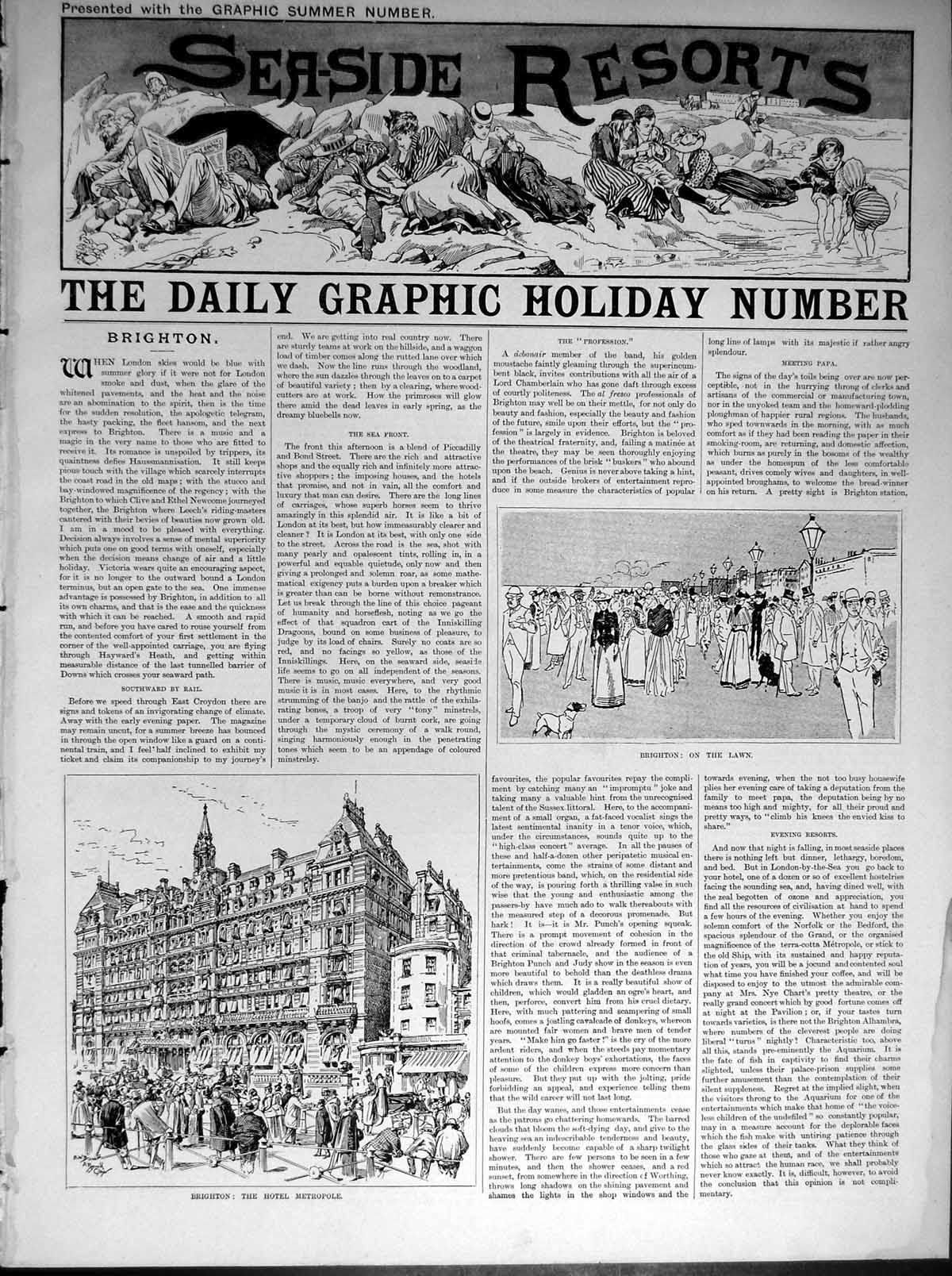 Old Brighton Lawn Hotel Metropole Music Beach Windy Sunday Parade 1891 19th