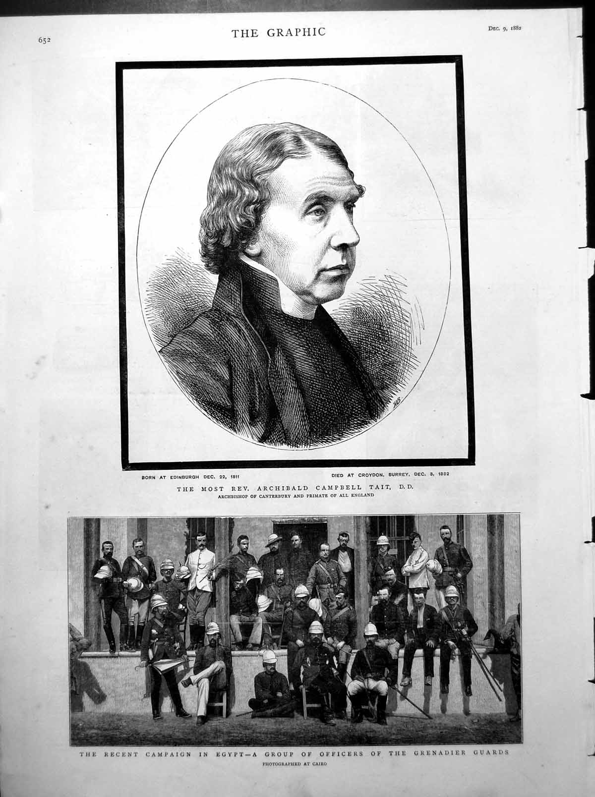 Old Print Late Archbishop Canterbury Portrait War Egypt Norway June 1882 19th