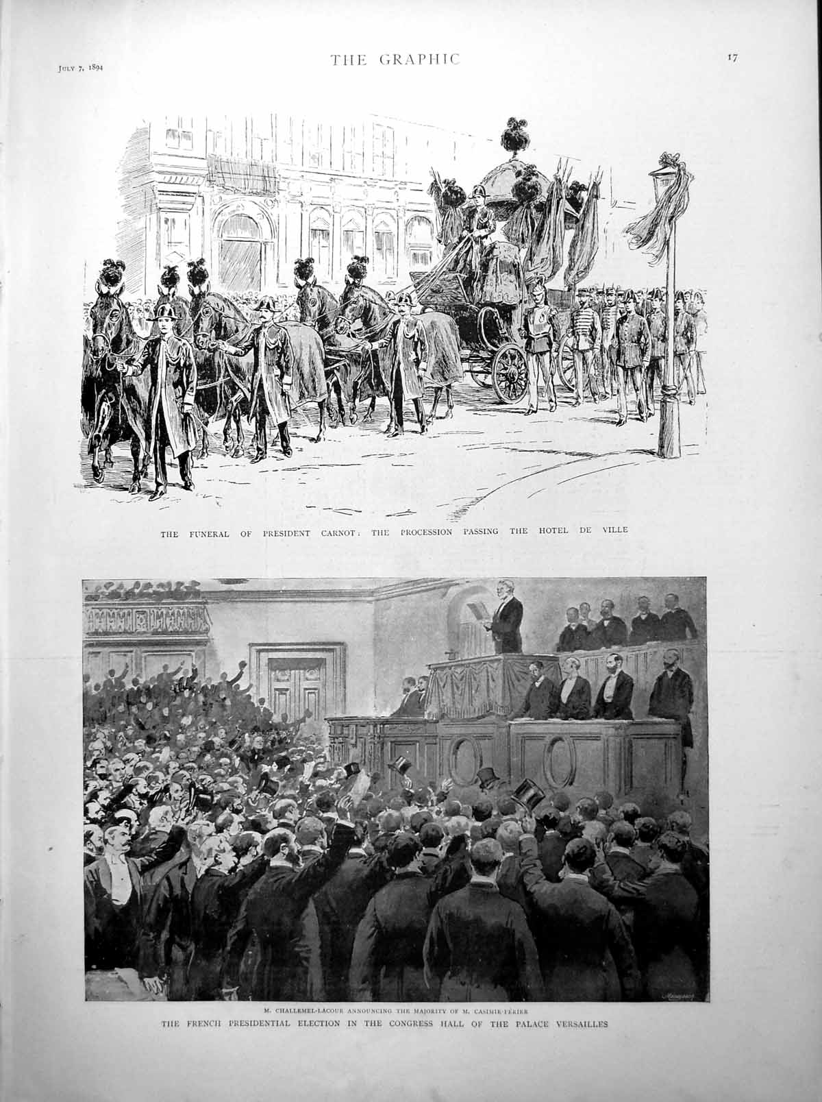 Old Print Funeral President Carnot French Presidential Election Argo 1894 19th