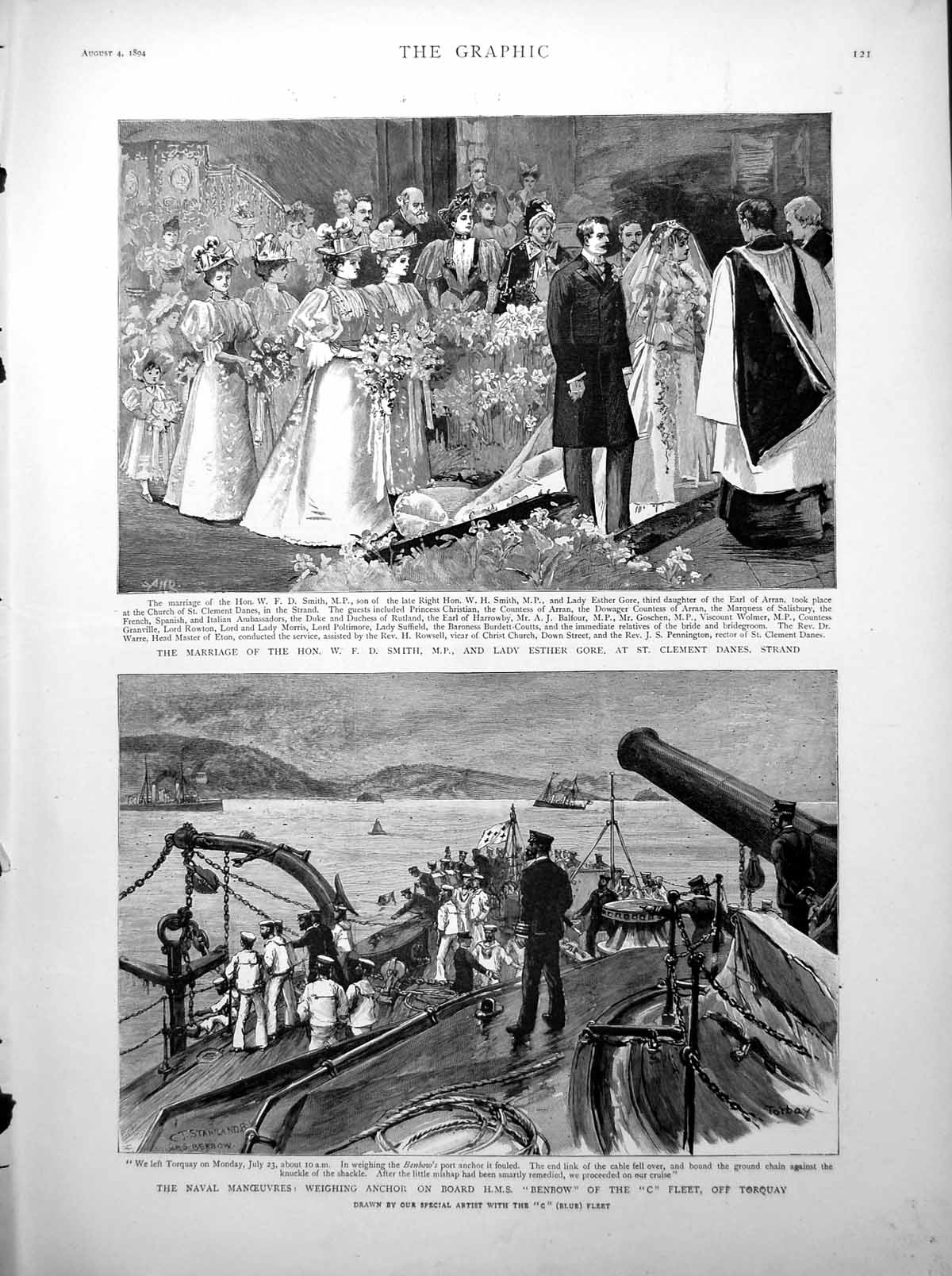 Old Marriage Wfd Smith Lady Esther Gore HMS Benbow Church Staines 1894 19th