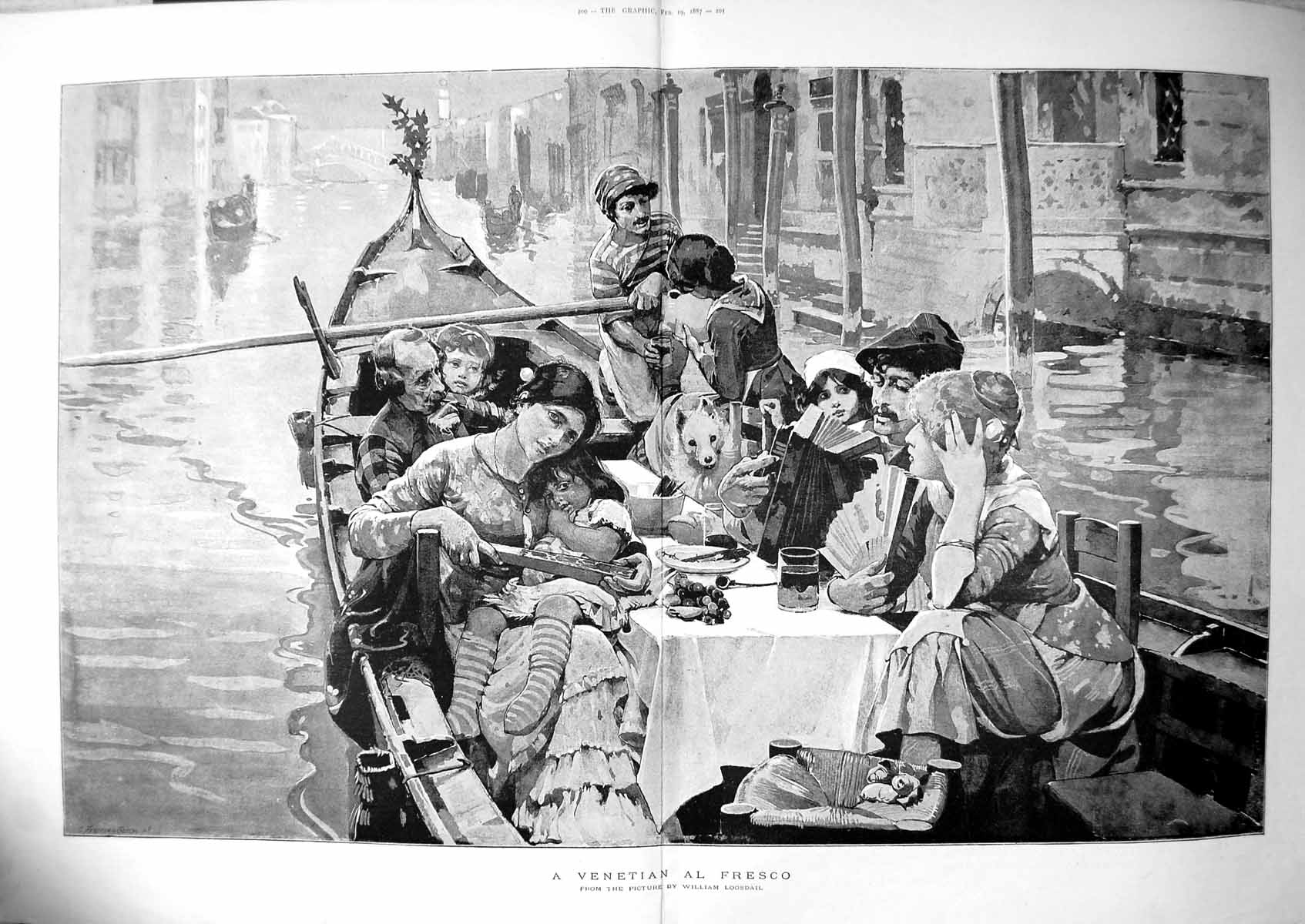 Antique Print Venetian Al Fresco William Logsdail Picnic Family Water 1887