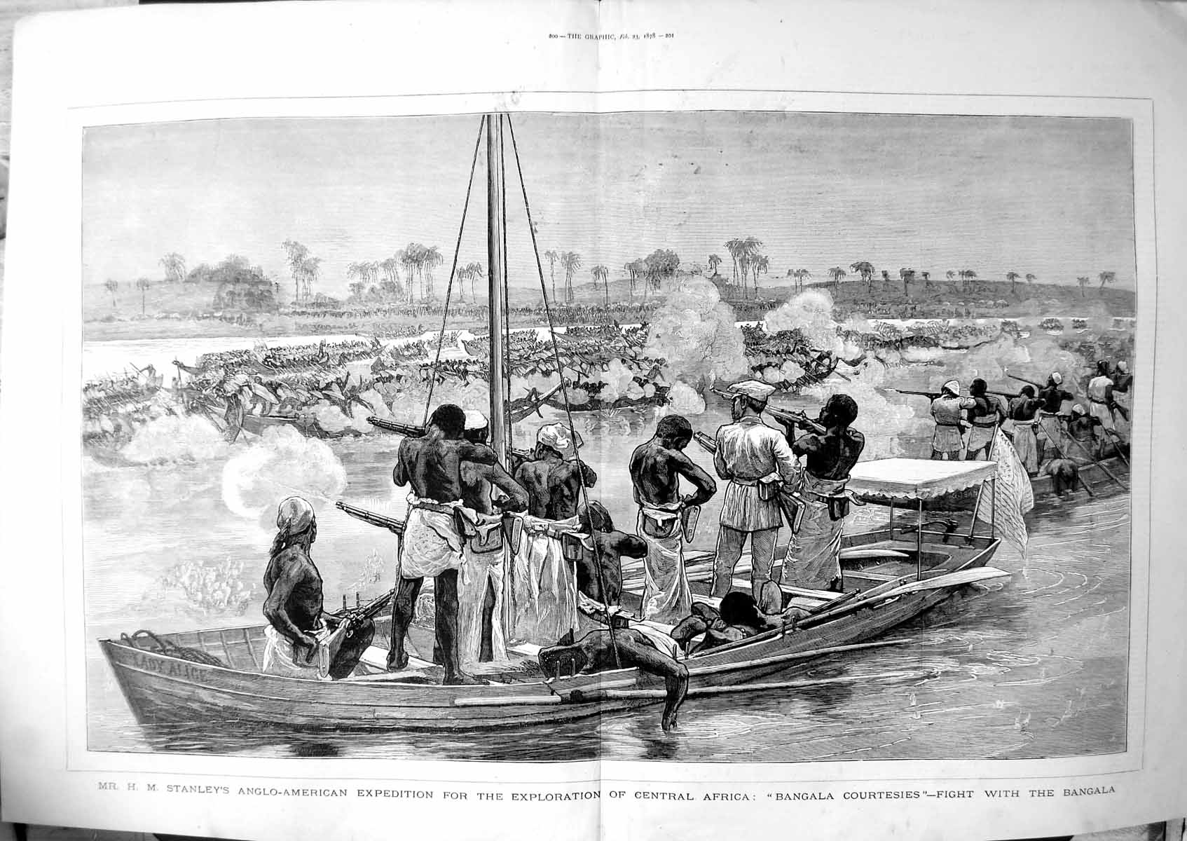 Old Print Hm Stanleys Expedition Exploration Central Africa Bangala 1878 19th