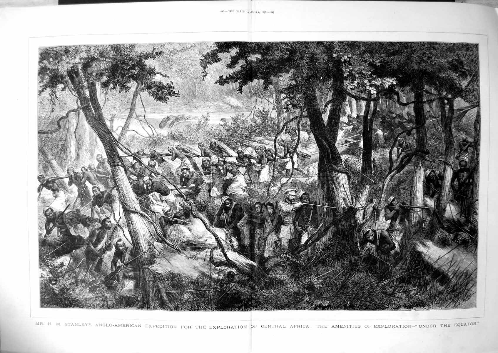Old Print Hm Stanleys Expedition Exploration Central Africa Spears 1878 19th