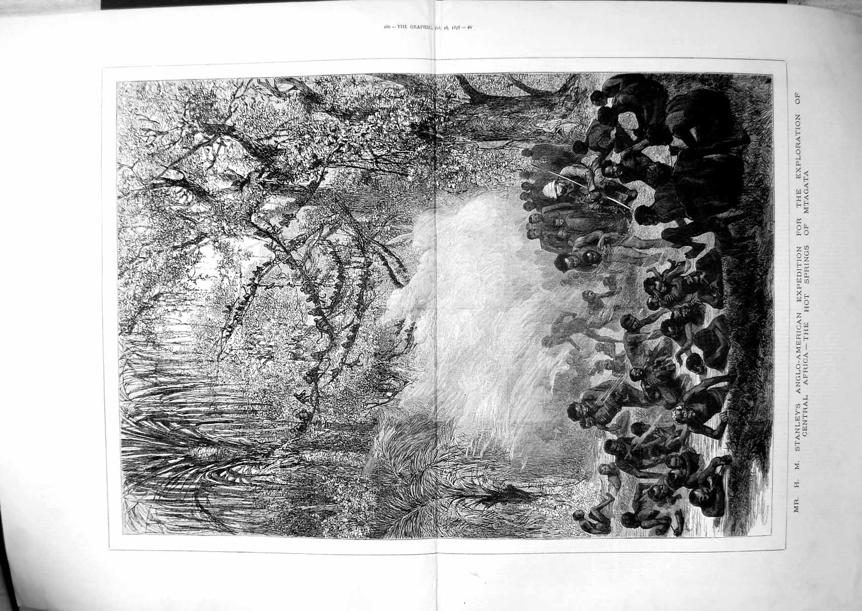 Antique Old Print Hm Stanleys Exploration C Africa Hot Springs Mtagata 1878